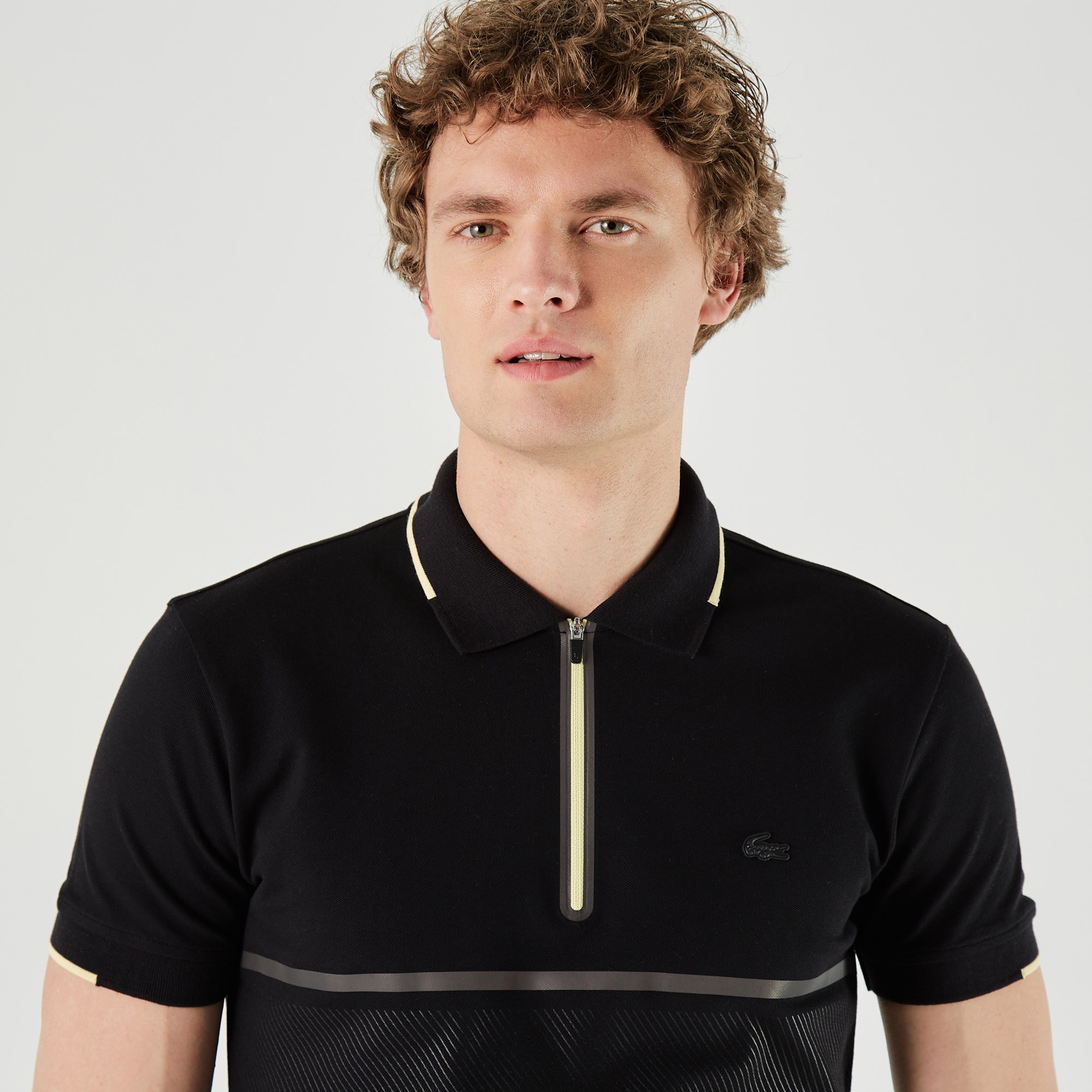 Lacoste Erkek Slim Fit Baskılı Yarım Fermuarlı Siyah Polo