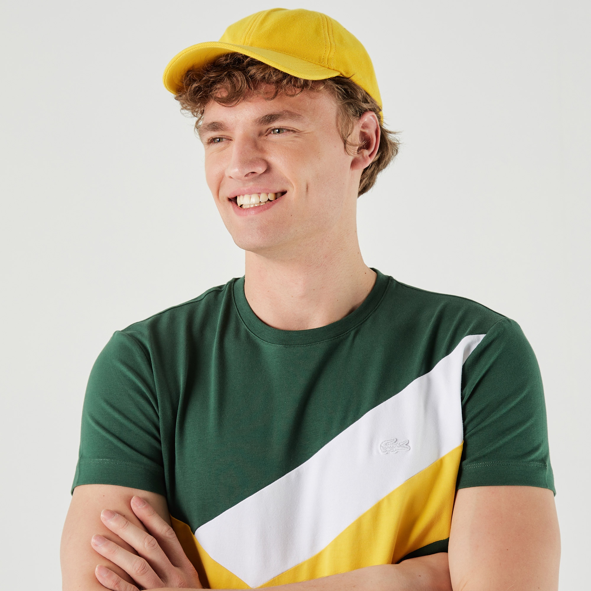 Lacoste Erkek Slim Fit Bisiklet Yaka Renk Bloklu Yeşil T-Shirt