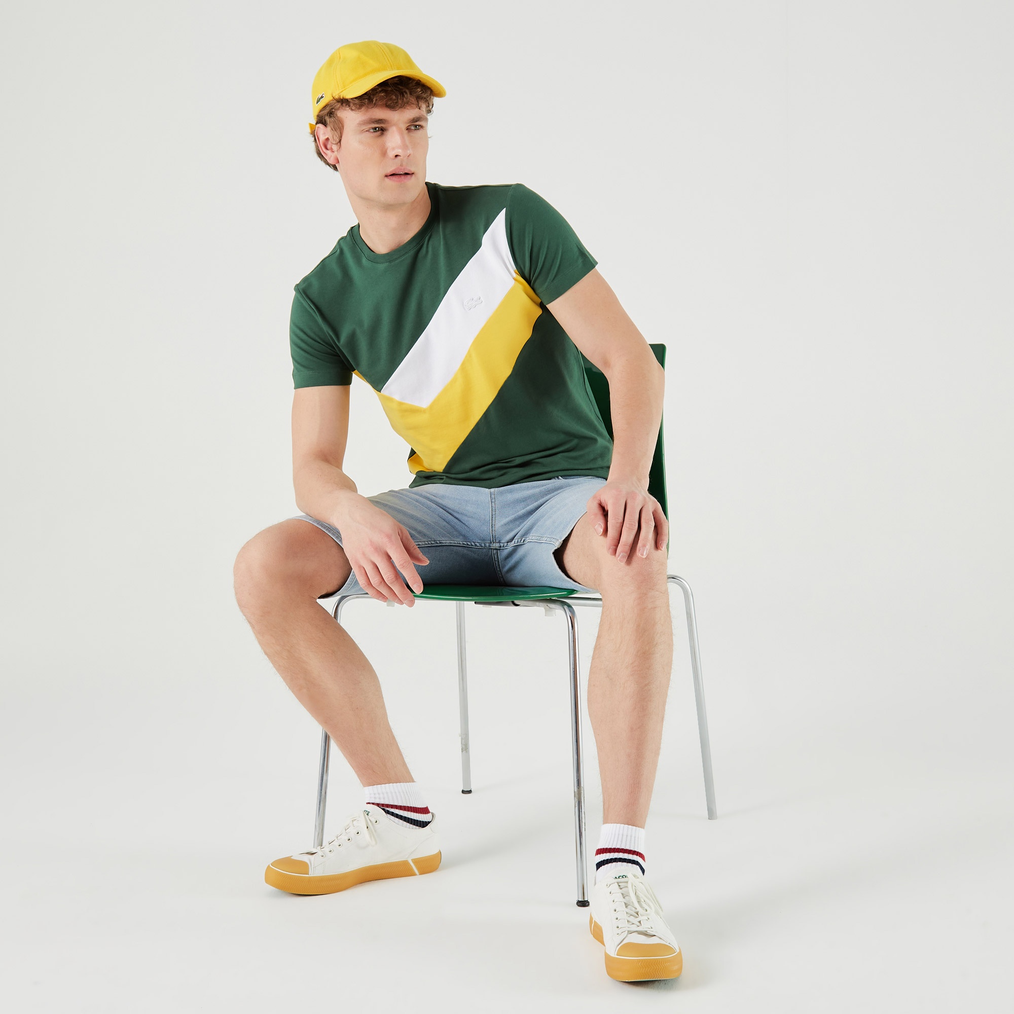 Lacoste Erkek Slim Fit Bisiklet Yaka Renk Bloklu Yeşil T-Shirt