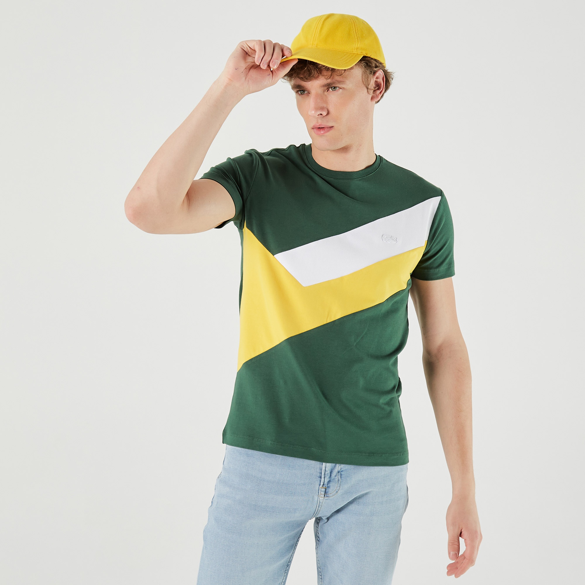 Lacoste Erkek Slim Fit Bisiklet Yaka Renk Bloklu Yeşil T-Shirt