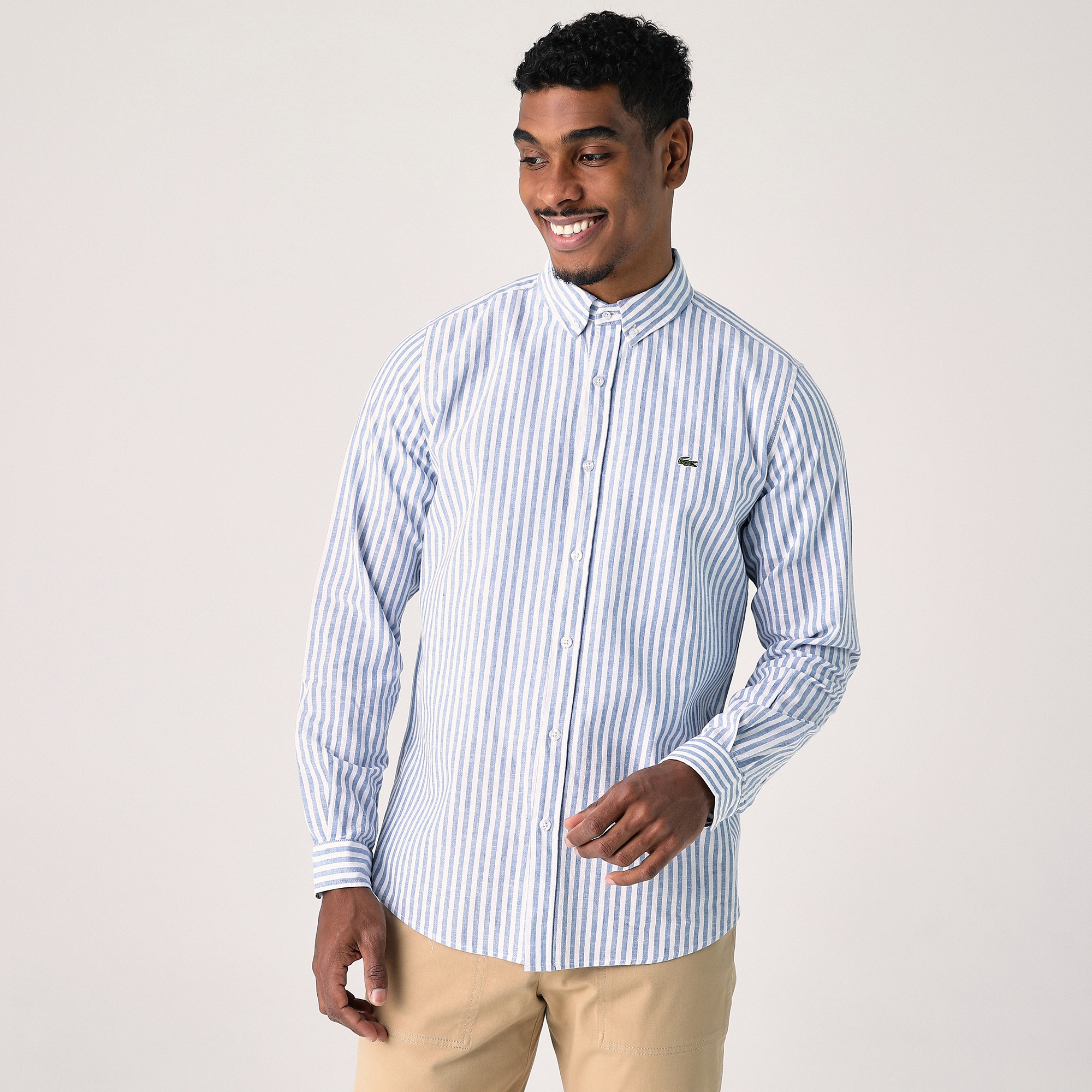 Lacoste Erkek Slim Fit Çizgili Lacivert Gömlek