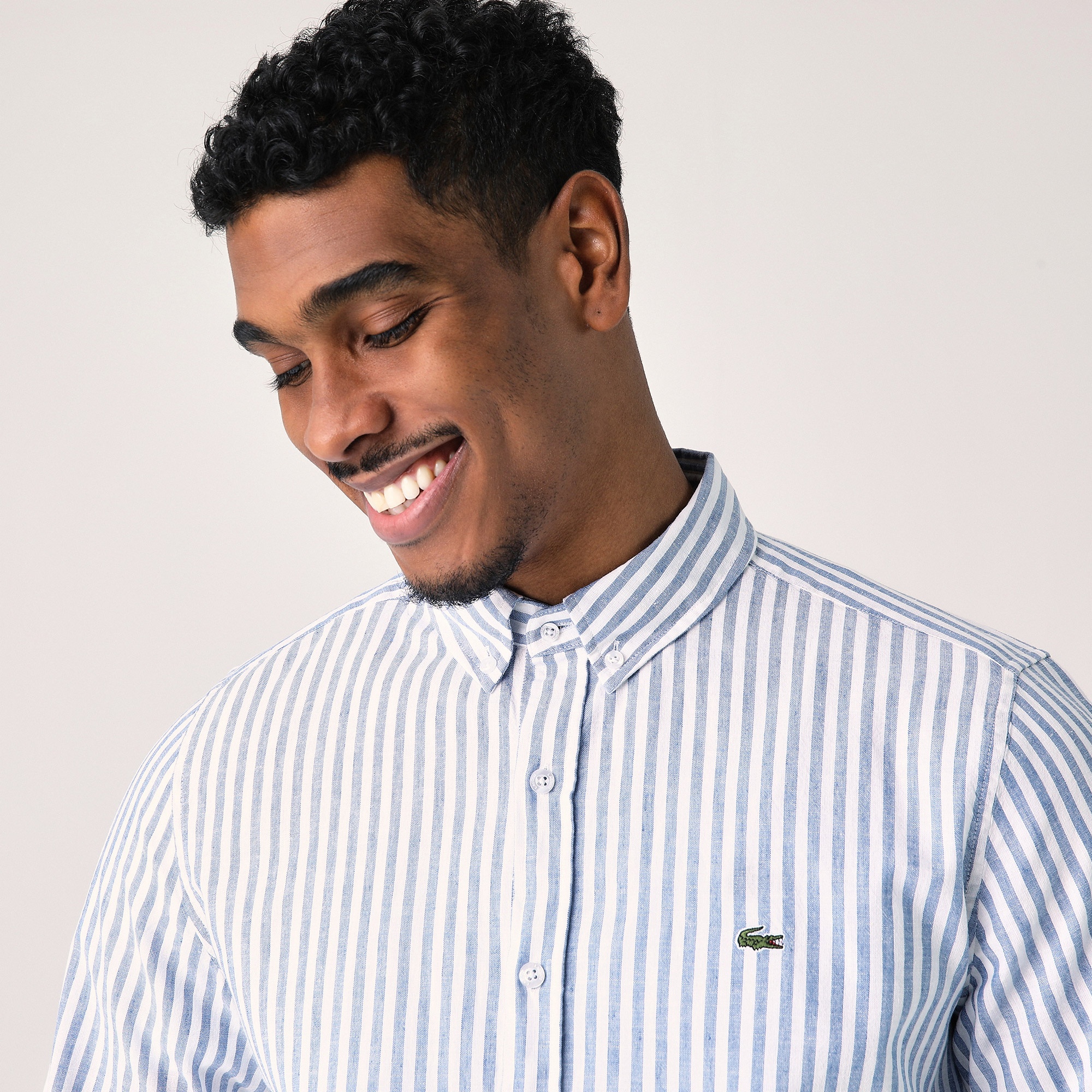 Lacoste Erkek Slim Fit Çizgili Lacivert Gömlek