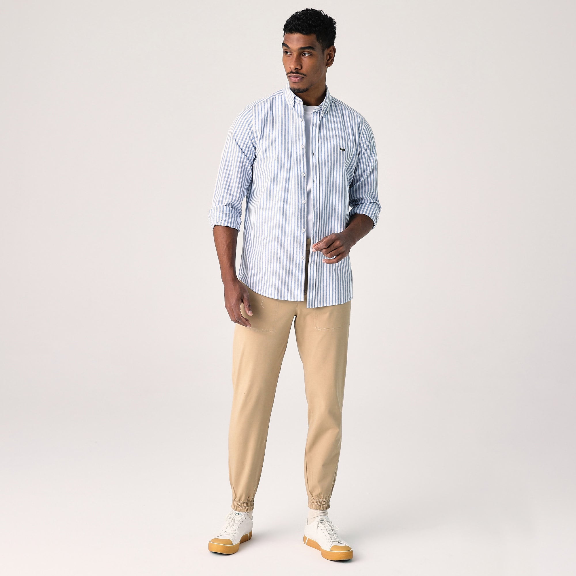 Lacoste Erkek Slim Fit Çizgili Lacivert Gömlek