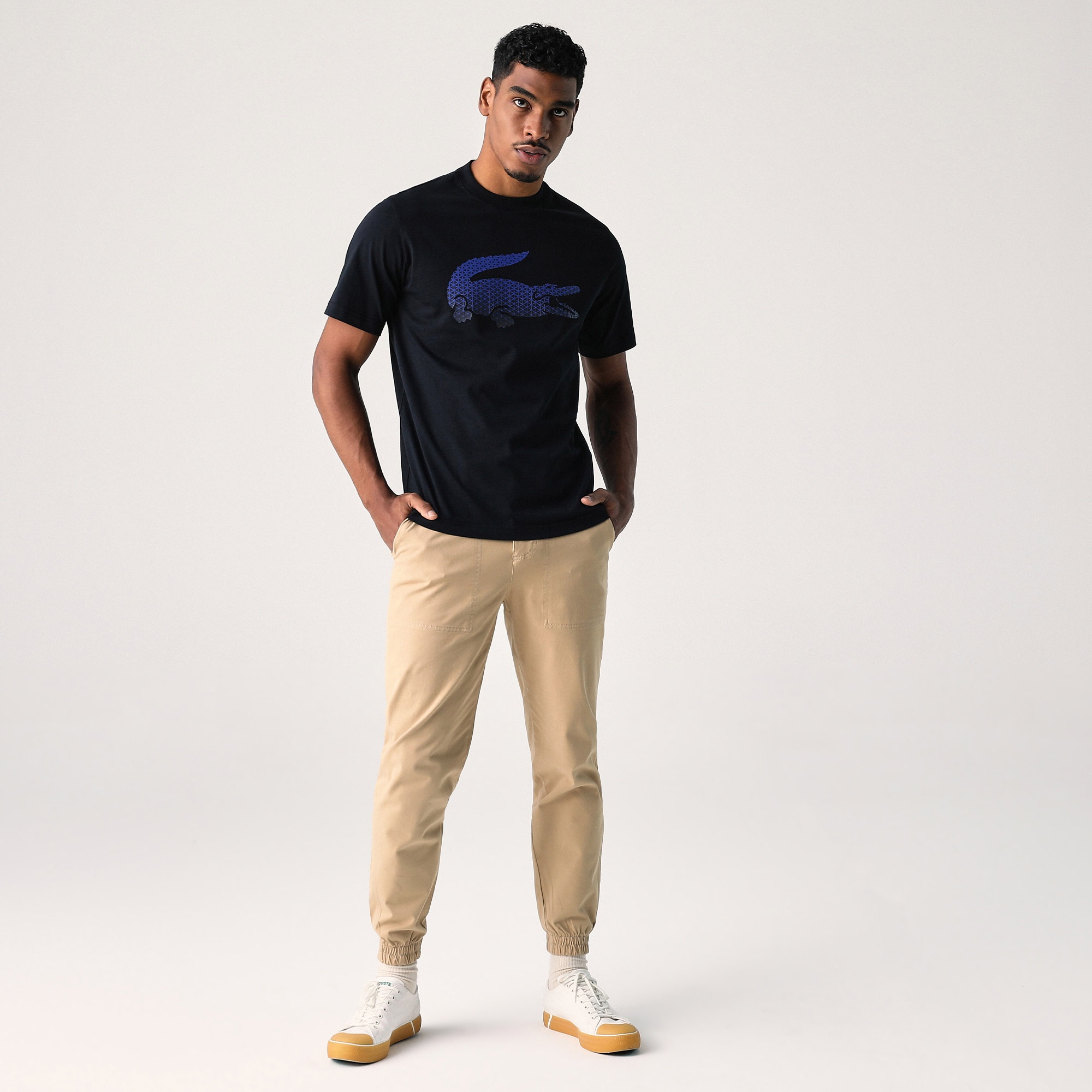 Lacoste Erkek Relaxed Fit Bisiklet Yaka Baskılı Siyah T-Shirt