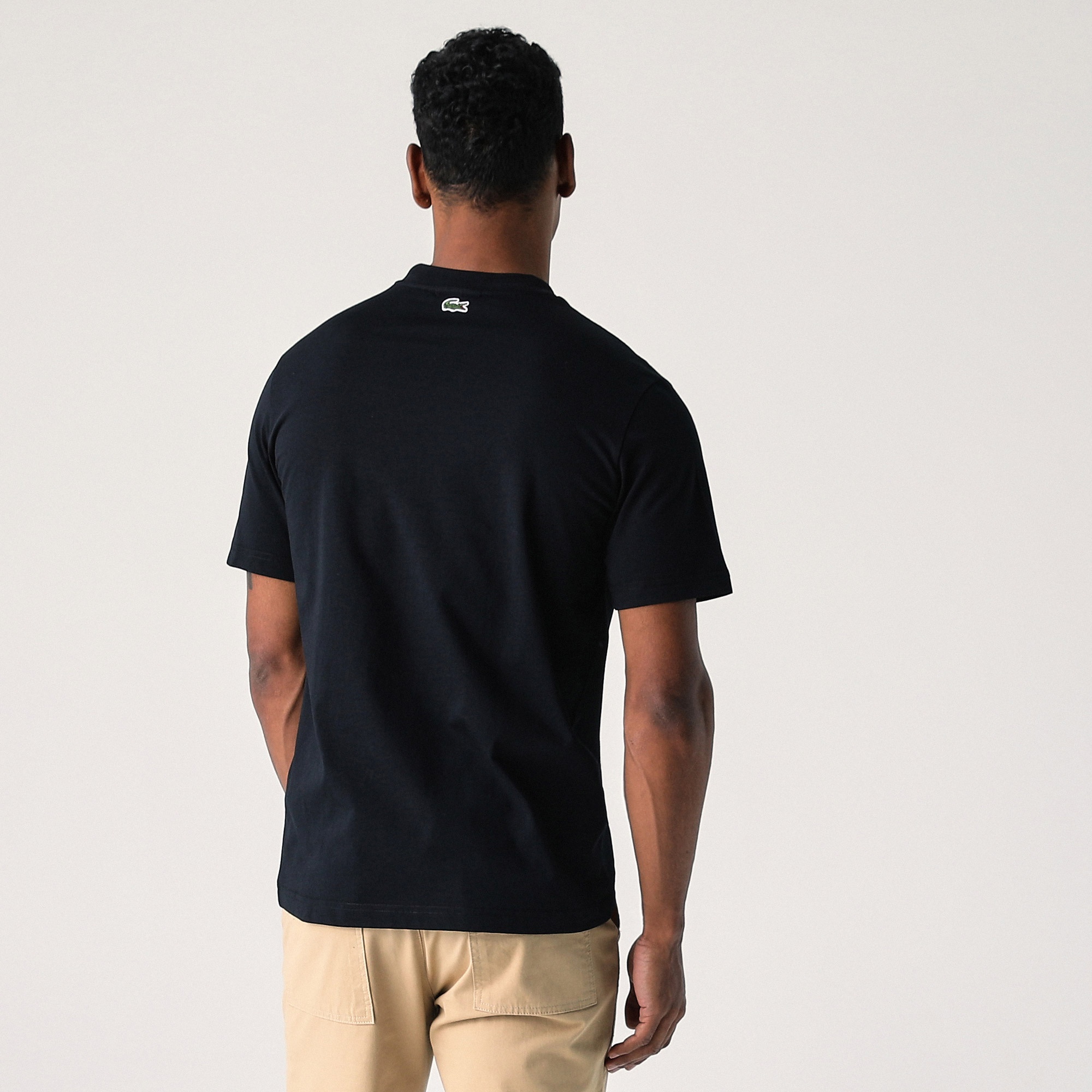 Lacoste Erkek Relaxed Fit Bisiklet Yaka Baskılı Siyah T-Shirt