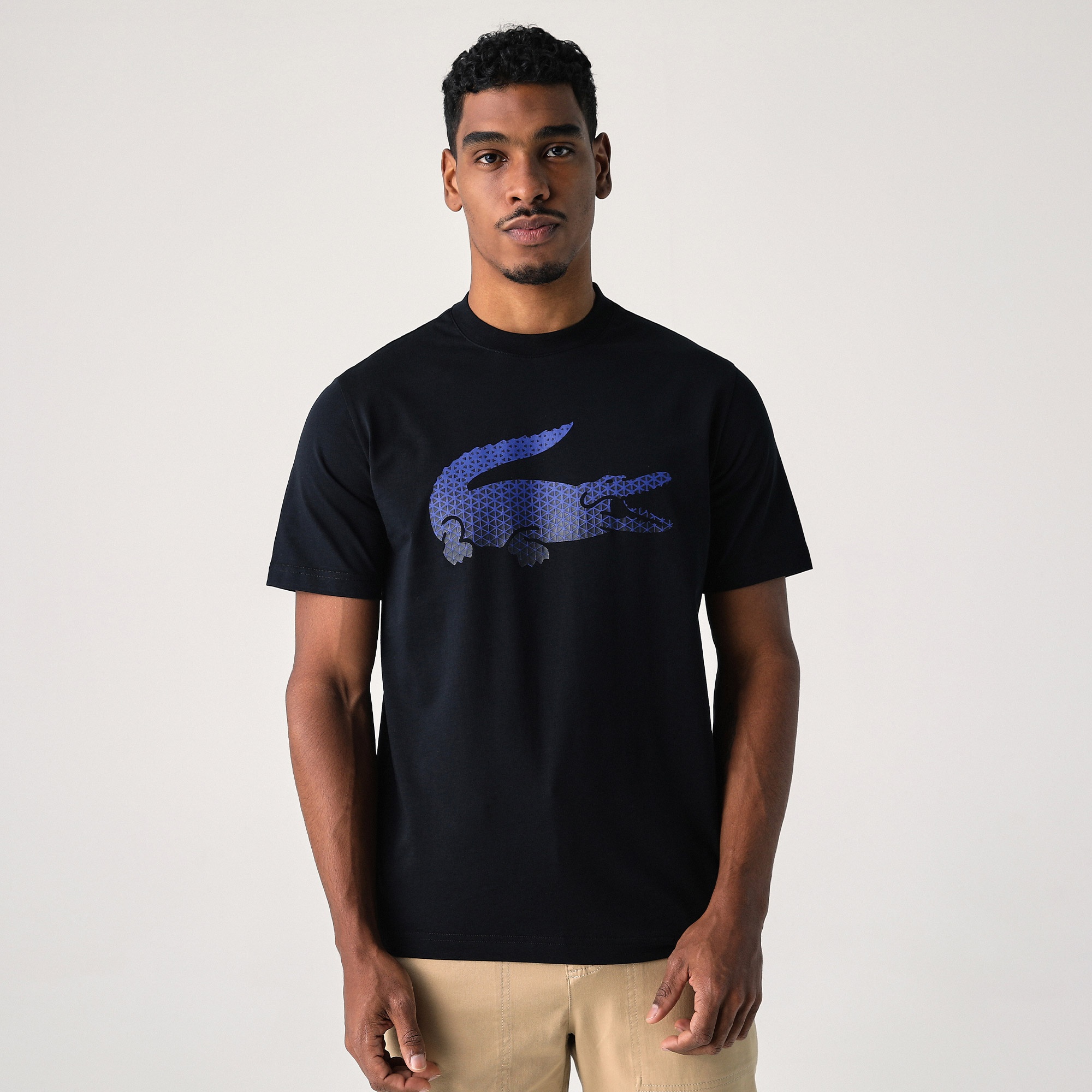 Lacoste Erkek Relaxed Fit Bisiklet Yaka Baskılı Siyah T-Shirt