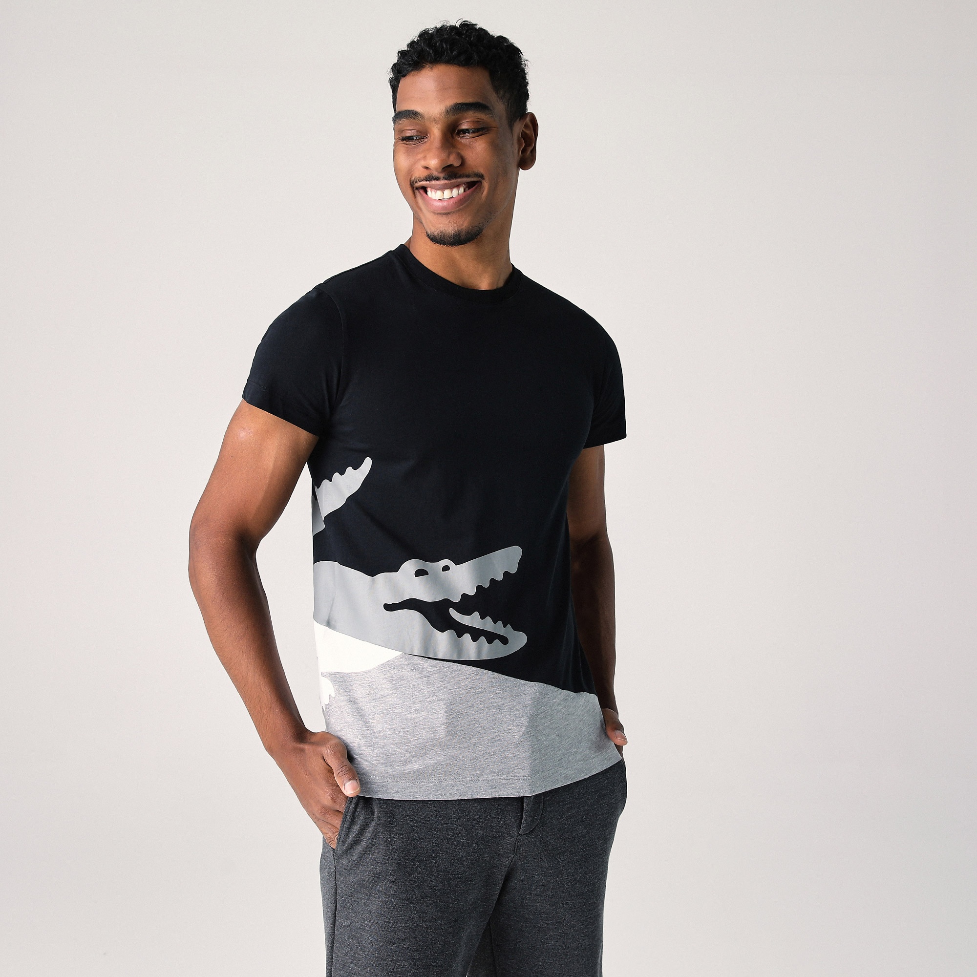 Lacoste Erkek Regular Fit Bisiklet Yaka Baskılı Siyah T-Shirt