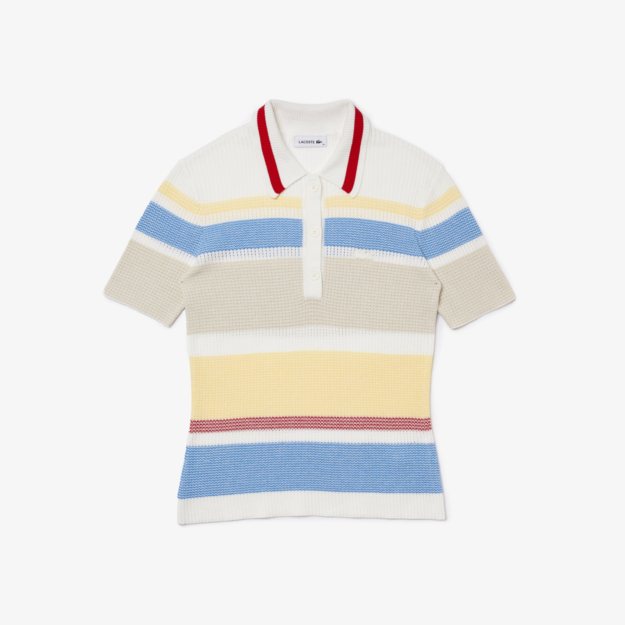 Lacoste Kadın Kısa Kollu Polo Yaka Çizgili Renkli Triko