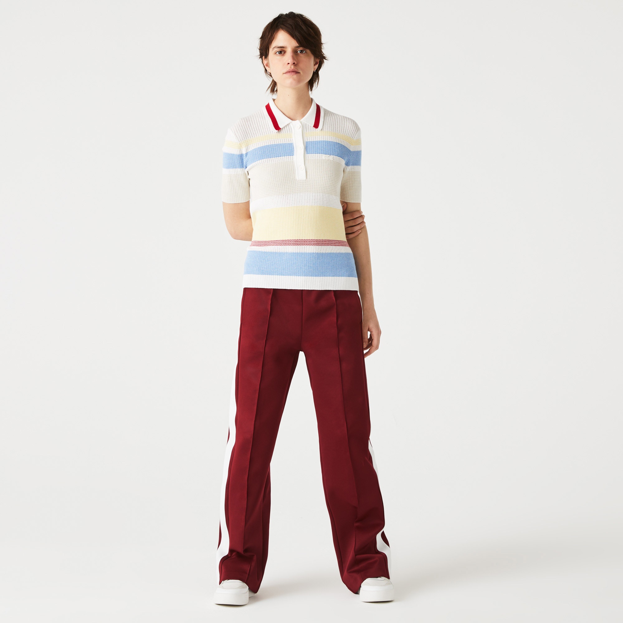 Lacoste Kadın Kısa Kollu Polo Yaka Çizgili Renkli Triko