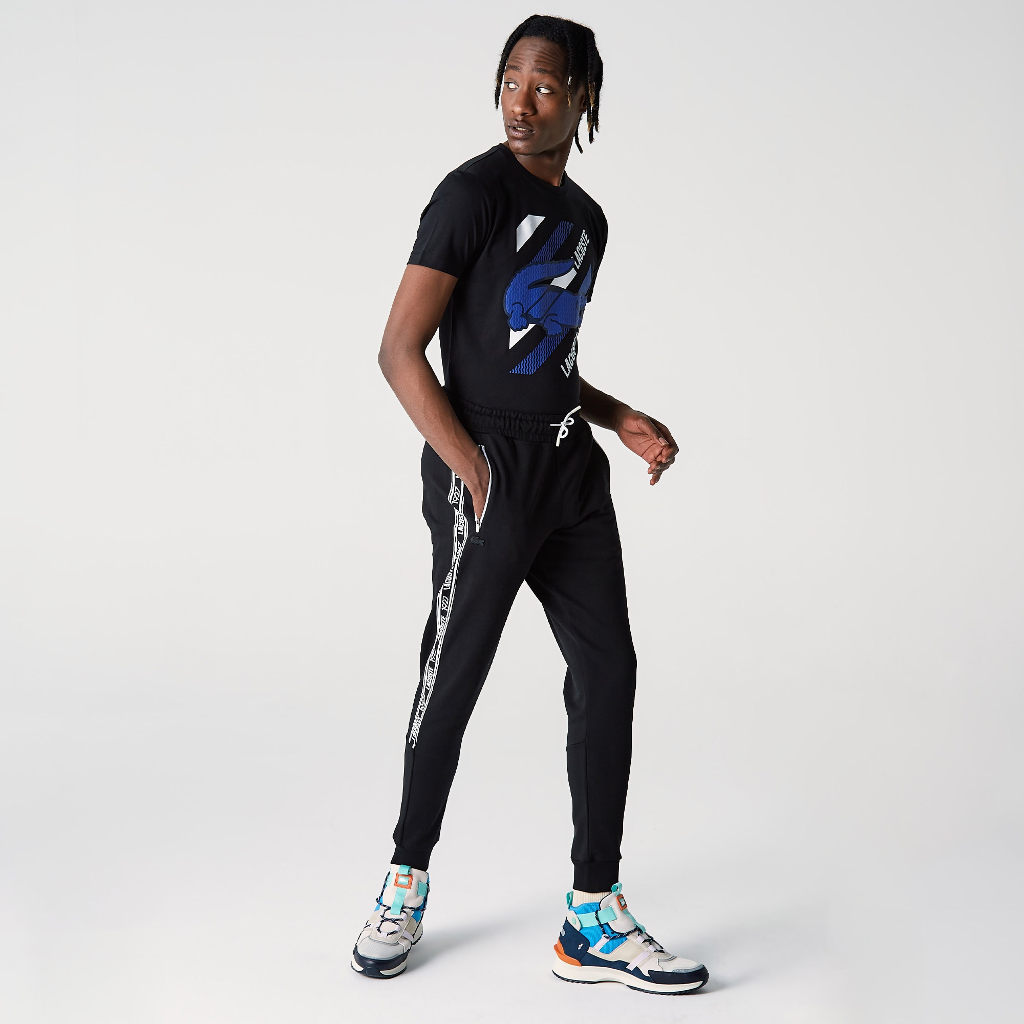 Lacoste Erkek Regular Fit Baskılı Siyah Eşofman Altı