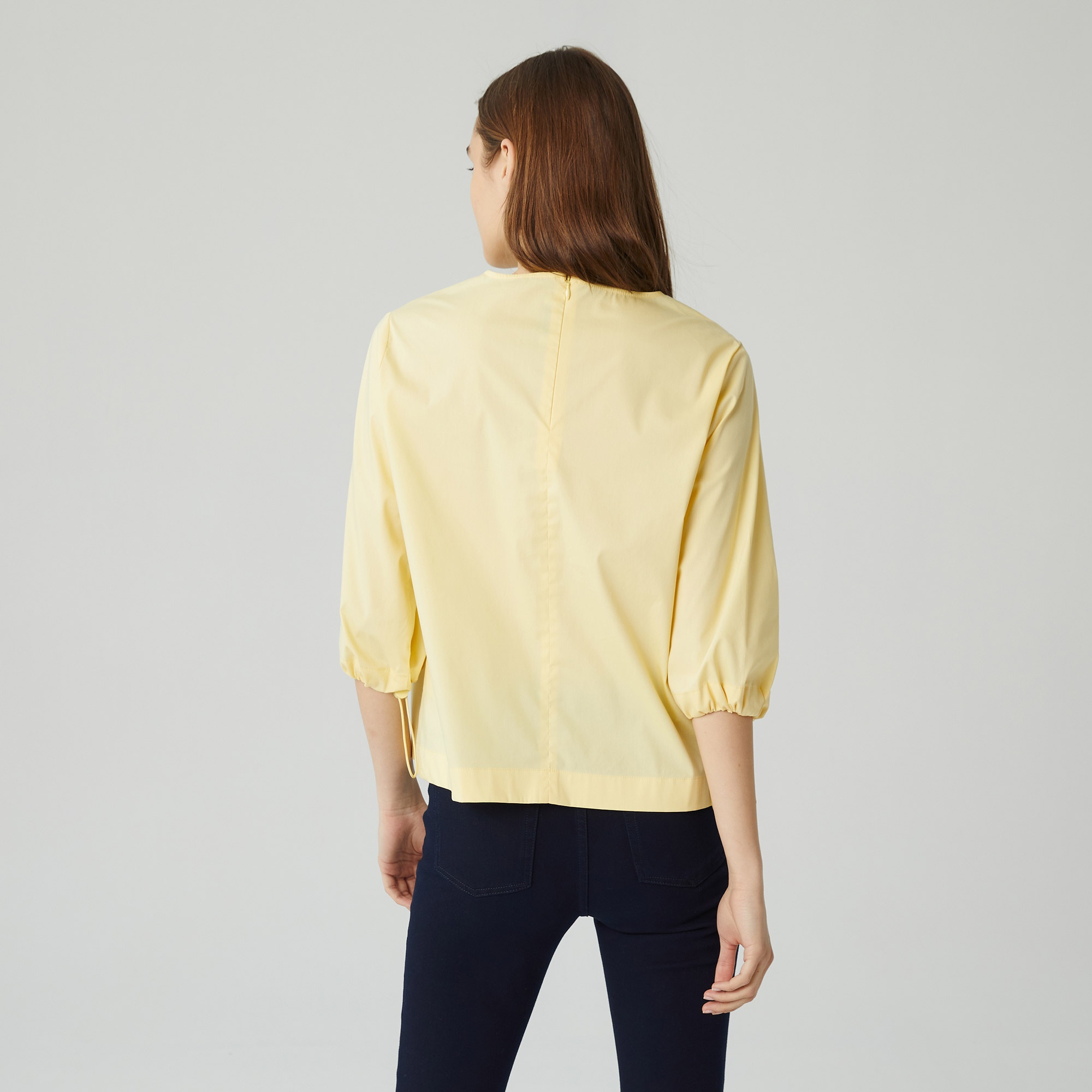 Lacoste Kadın Relaxed Fit Truvakar Kollu Bisiklet Yaka Sarı Bluz