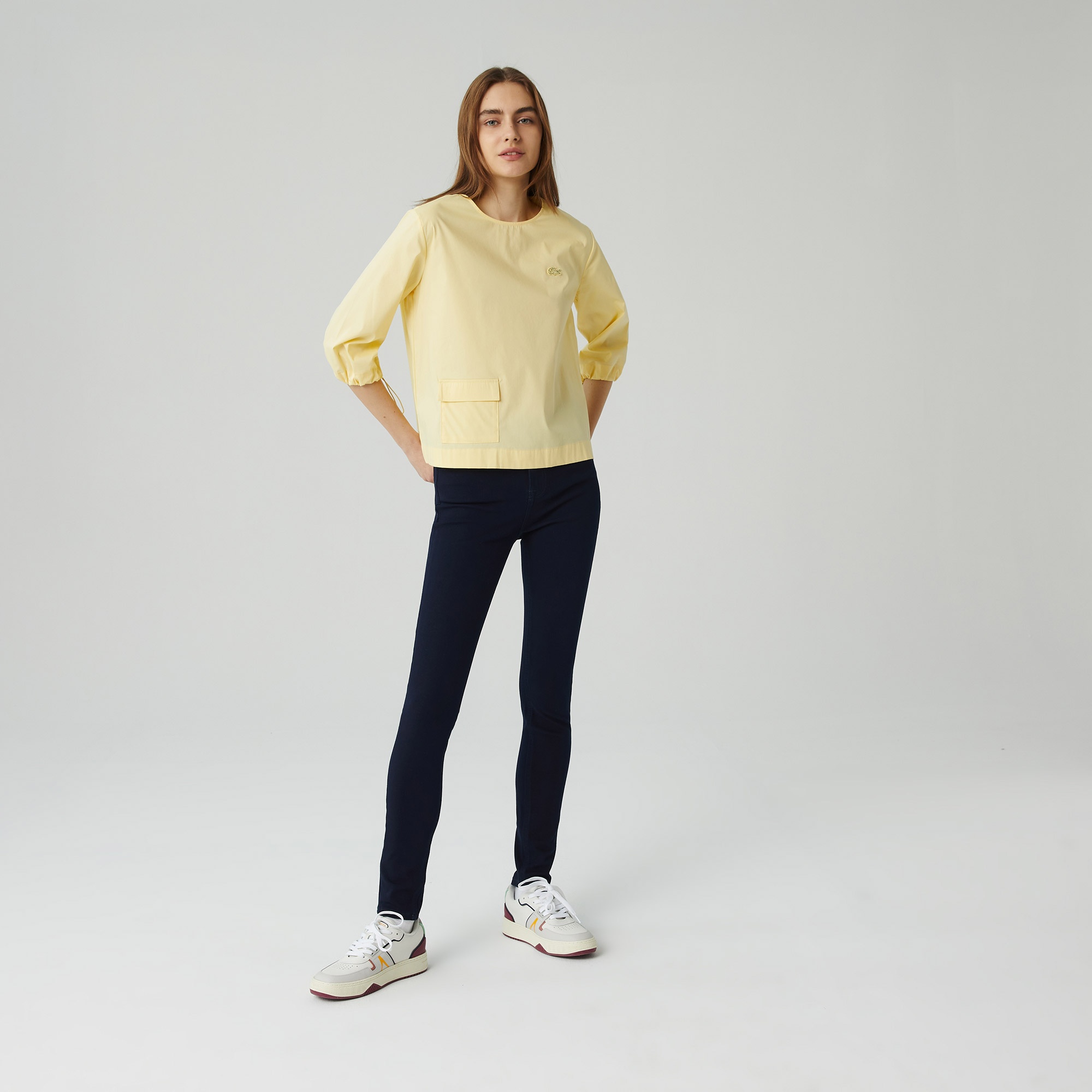 Lacoste Kadın Relaxed Fit Truvakar Kollu Bisiklet Yaka Sarı Bluz