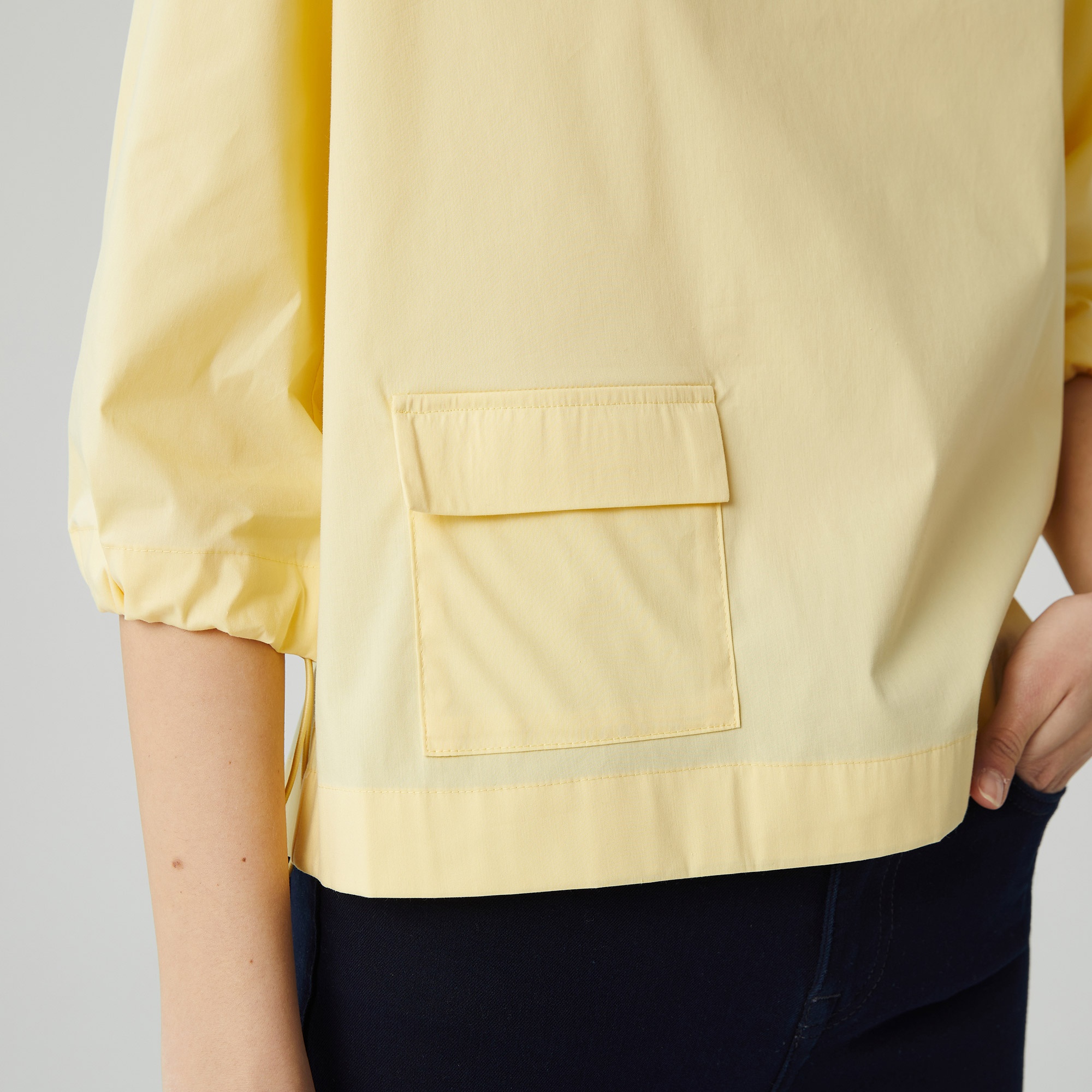 Lacoste Kadın Relaxed Fit Truvakar Kollu Bisiklet Yaka Sarı Bluz