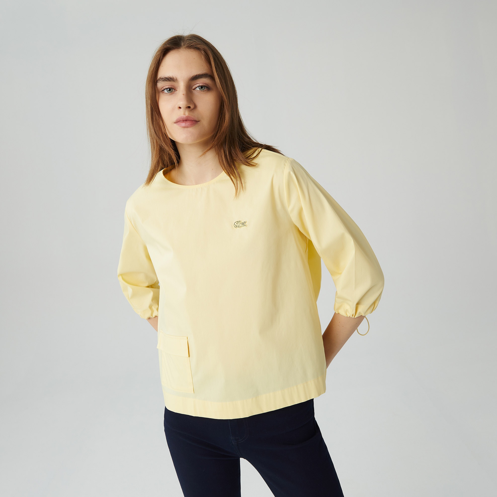 Lacoste Kadın Relaxed Fit Truvakar Kollu Bisiklet Yaka Sarı Bluz
