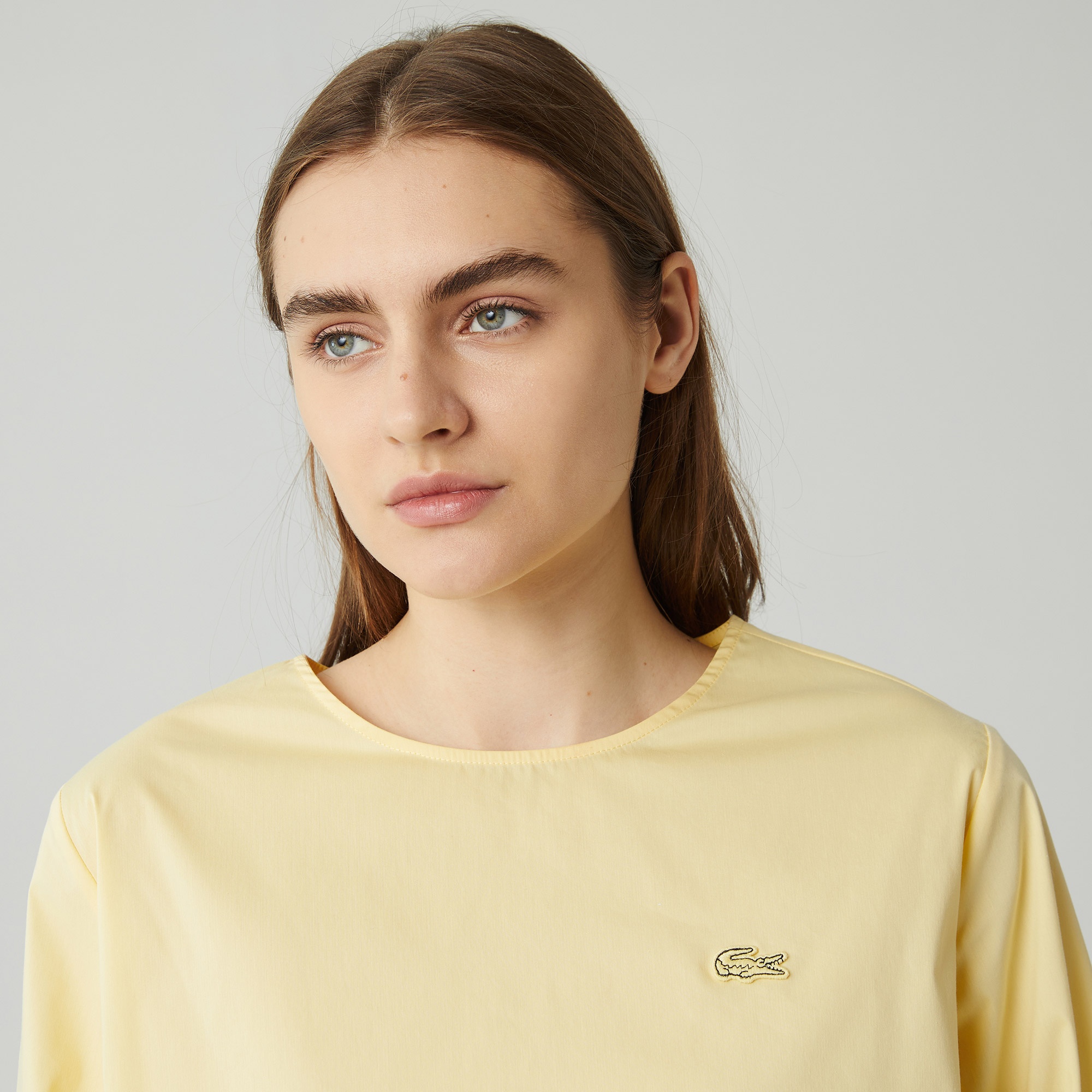 Lacoste Kadın Relaxed Fit Truvakar Kollu Bisiklet Yaka Sarı Bluz