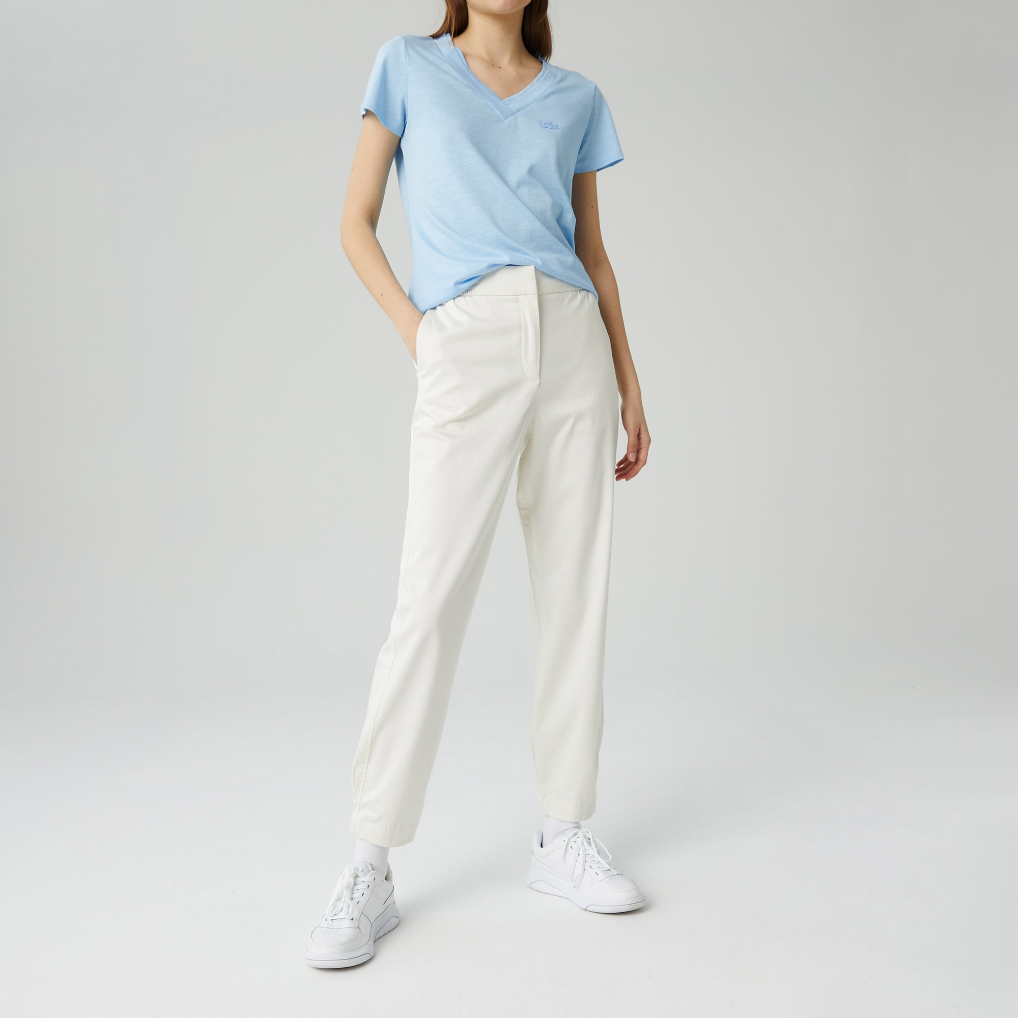 Lacoste Kadın Relaxed Fit Beyaz Pantolon