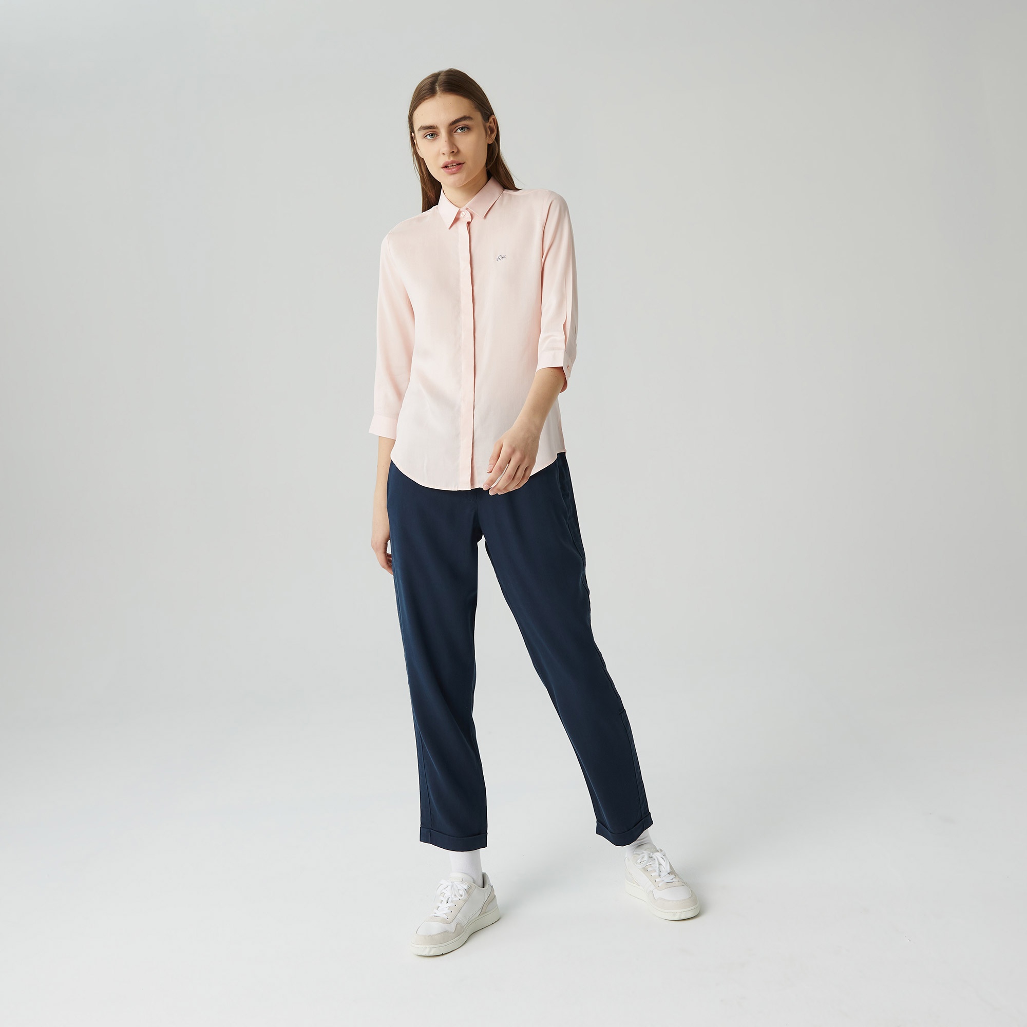 Lacoste Kadın Regular Fit Truvakar Kollu Pembe Gömlek