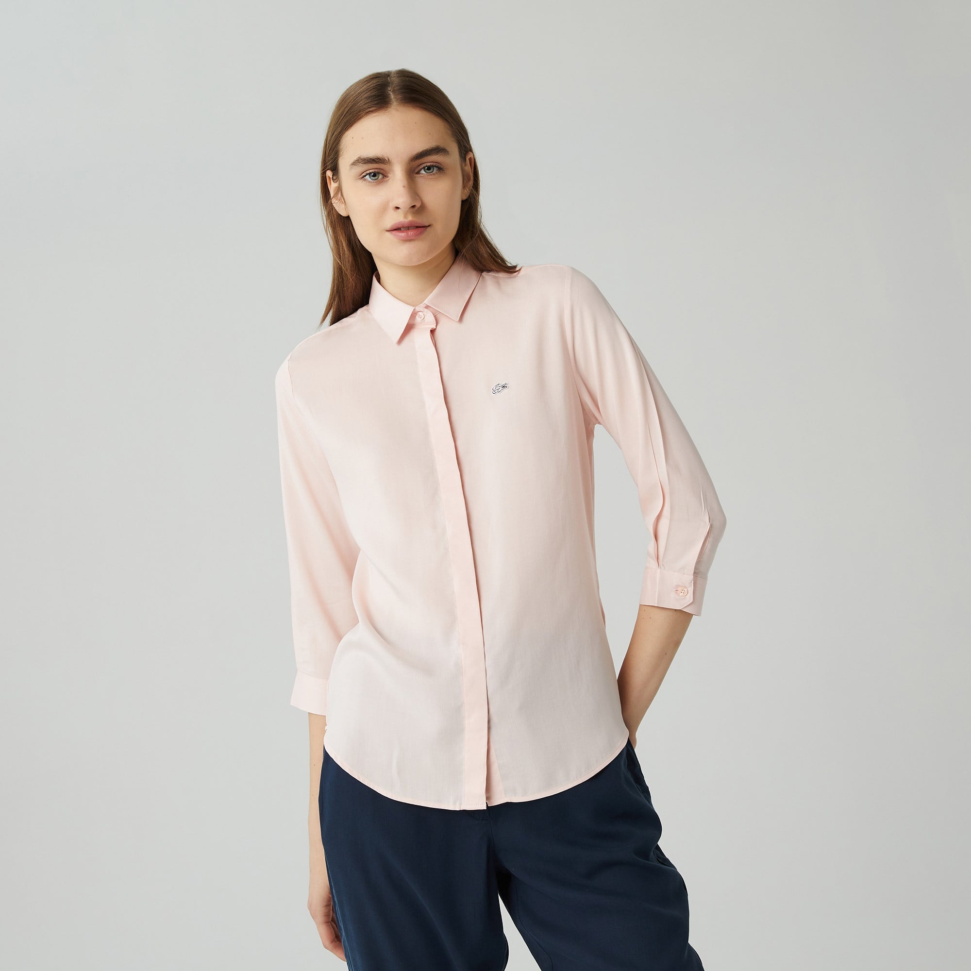 Lacoste Kadın Regular Fit Truvakar Kollu Pembe Gömlek