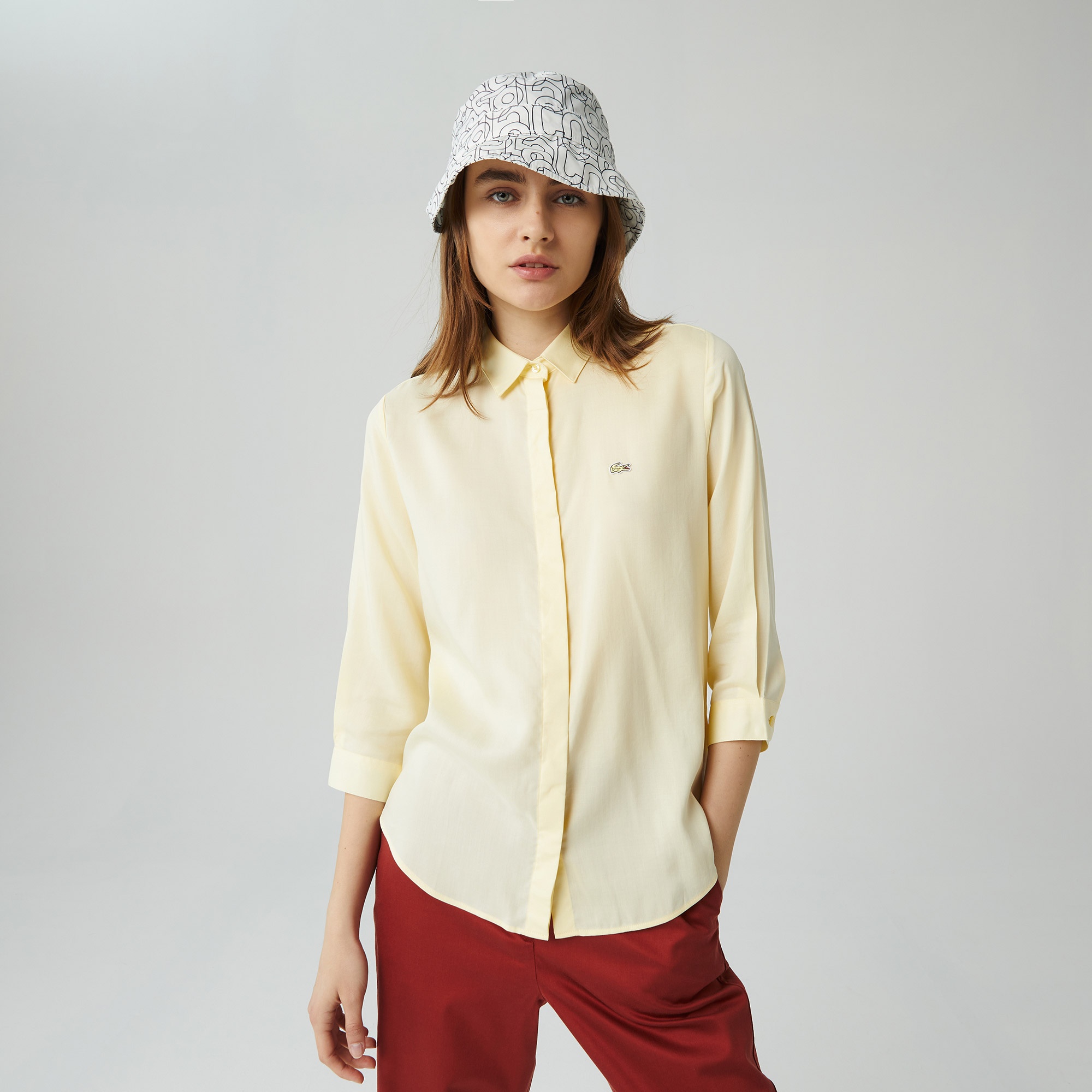 Lacoste Kadın Regular Fit Truvakar Kollu Açık Sarı Gömlek