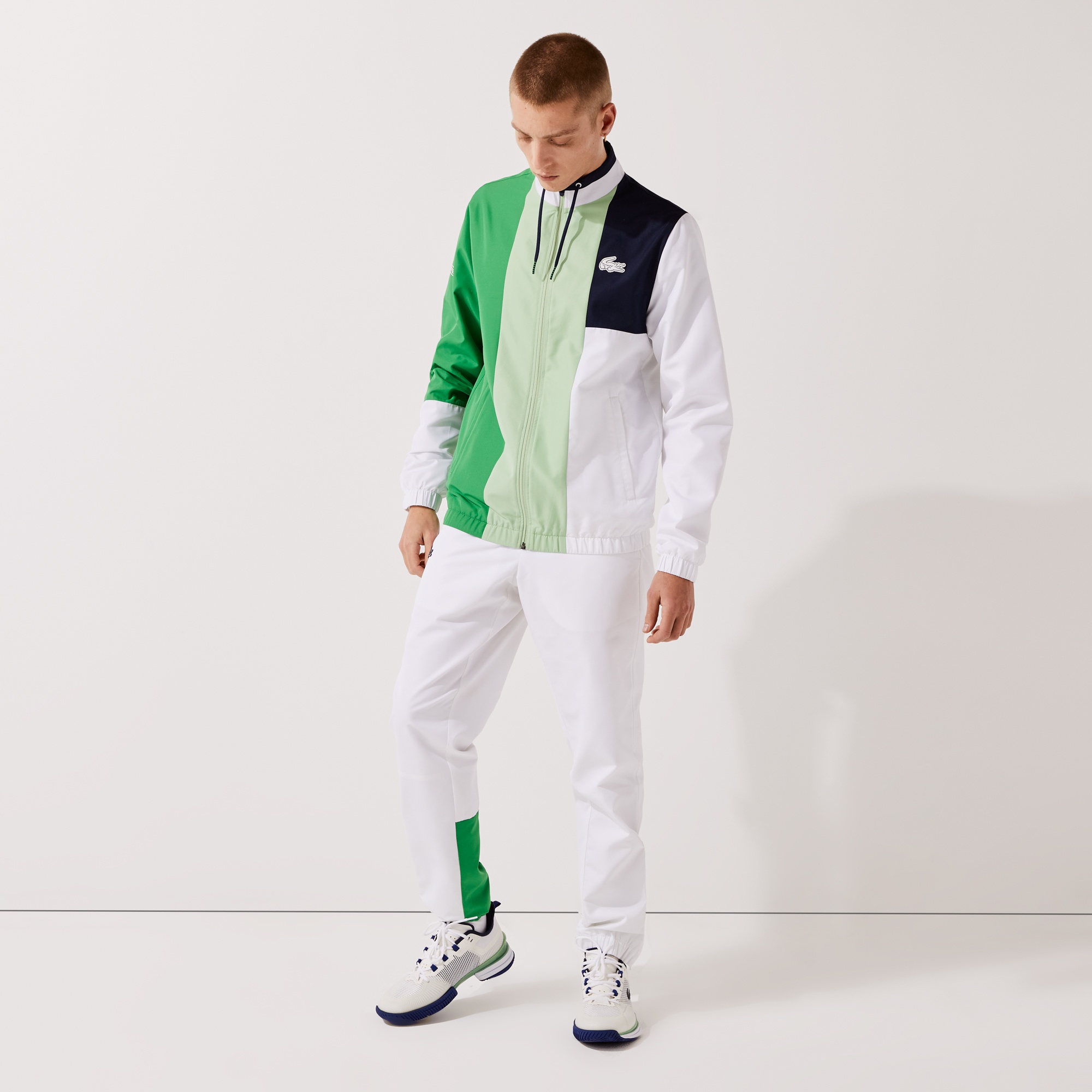 Lacoste SPORT Erkek Regular Fit Dik Yaka Renk Bloklu Beyaz Eşofman Takımı
