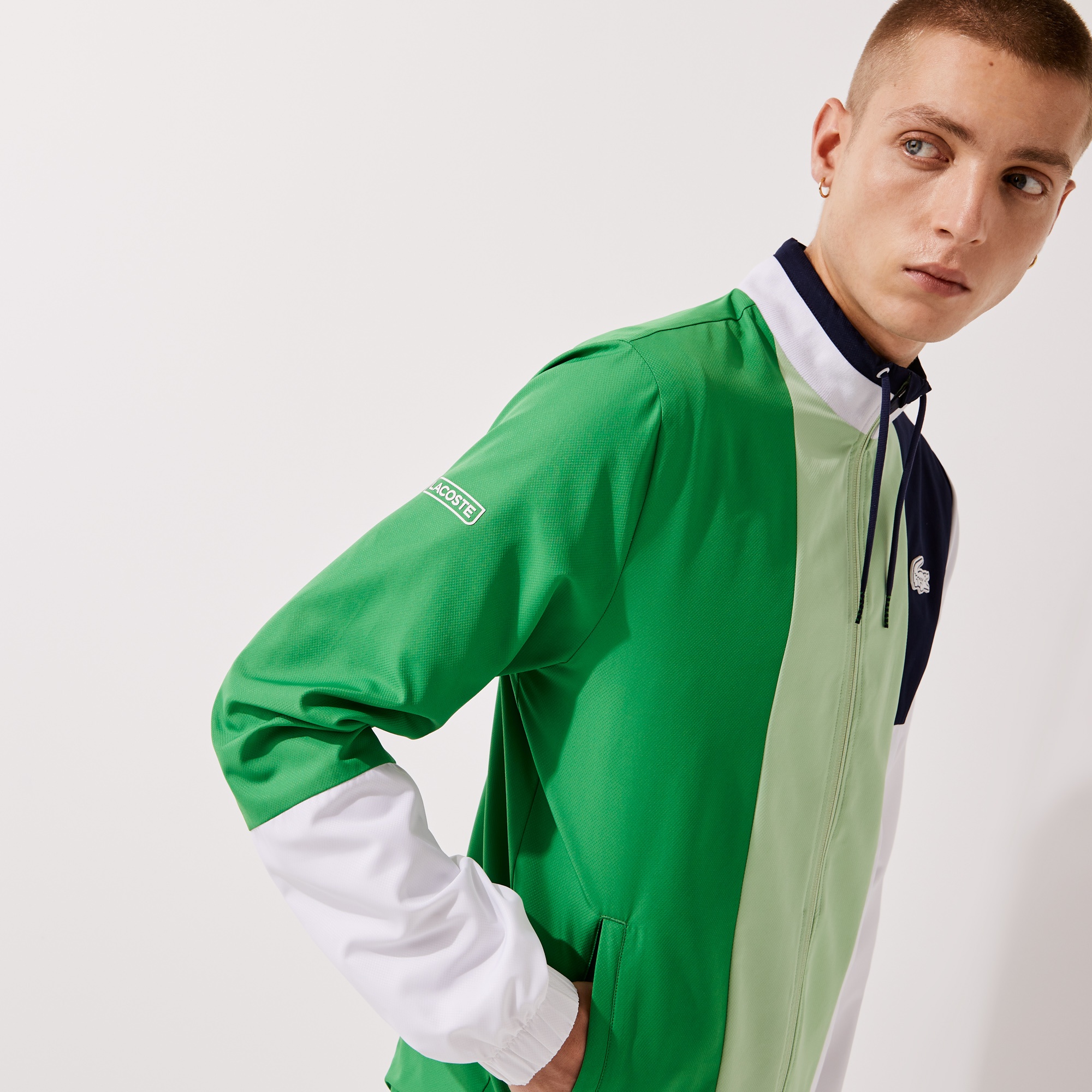 Lacoste SPORT Erkek Regular Fit Dik Yaka Renk Bloklu Beyaz Eşofman Takımı