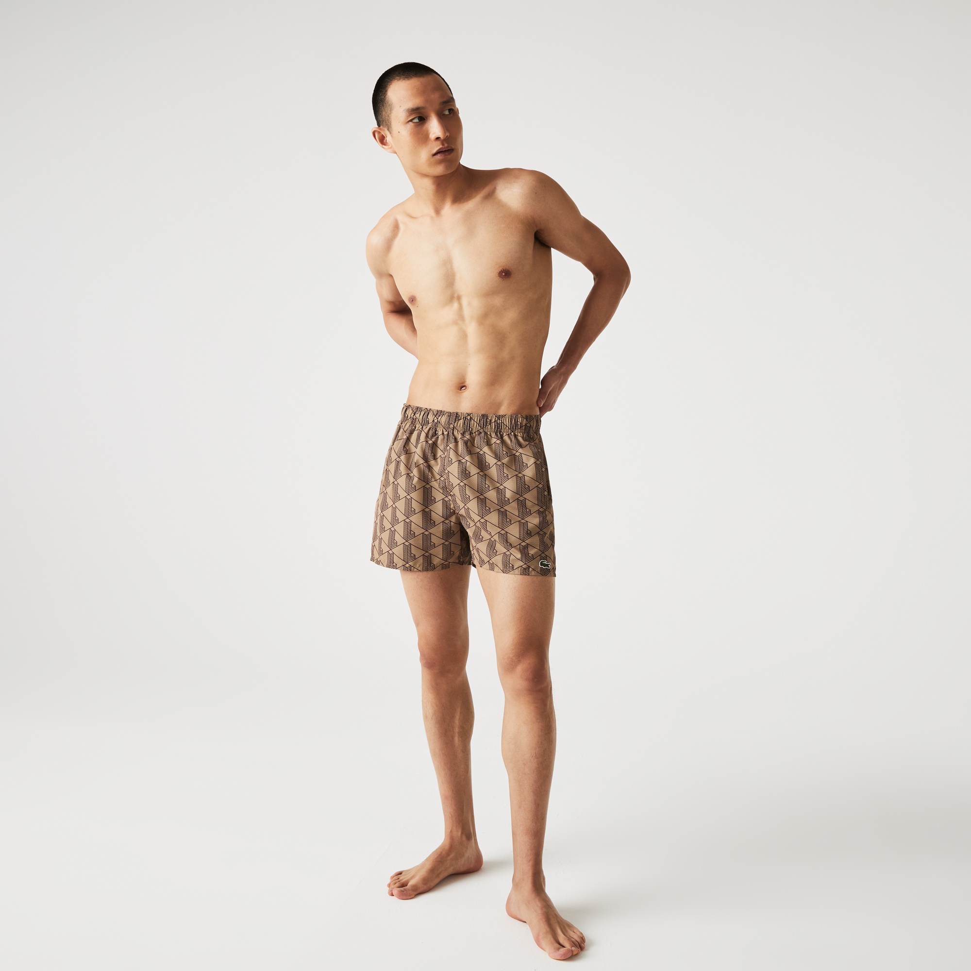 Lacoste L!VE Monogram Erkek Bej Mayo Şort