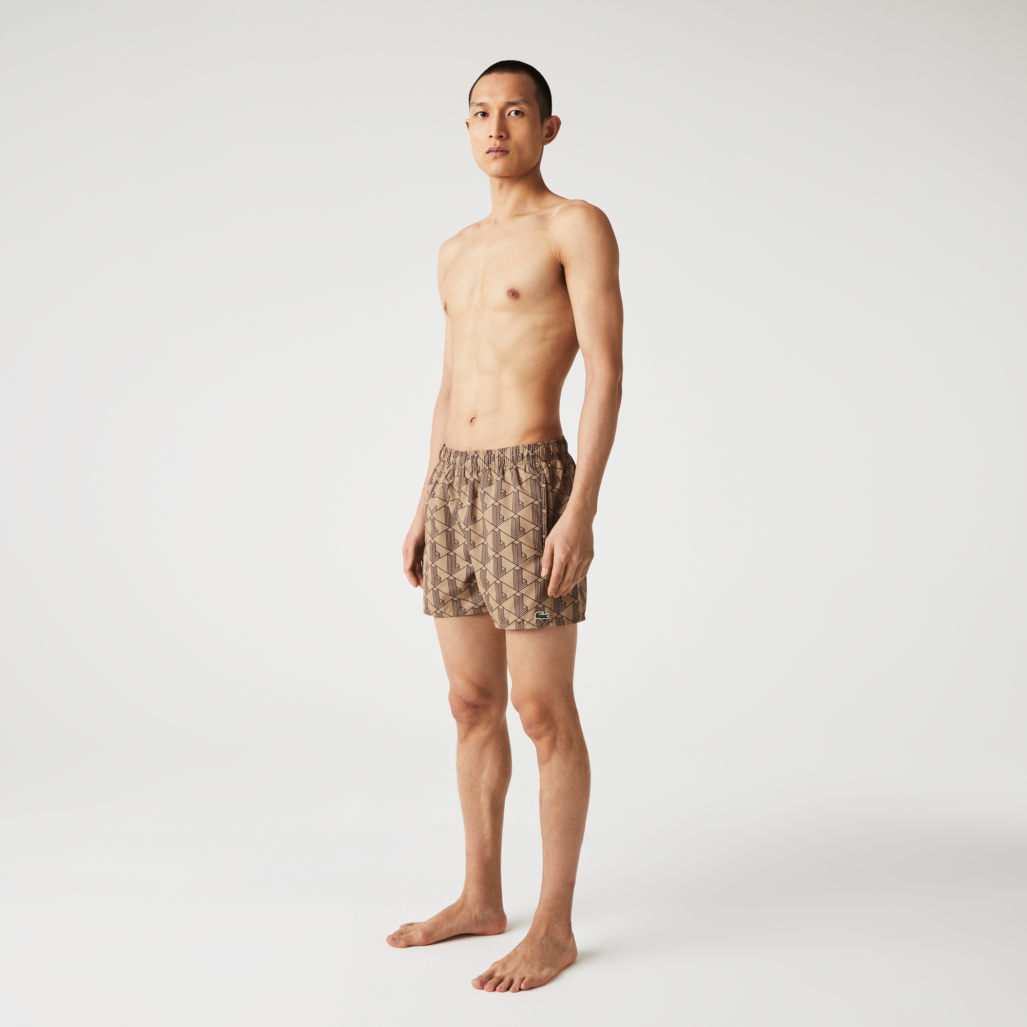 Lacoste L!VE Monogram Erkek Bej Mayo Şort