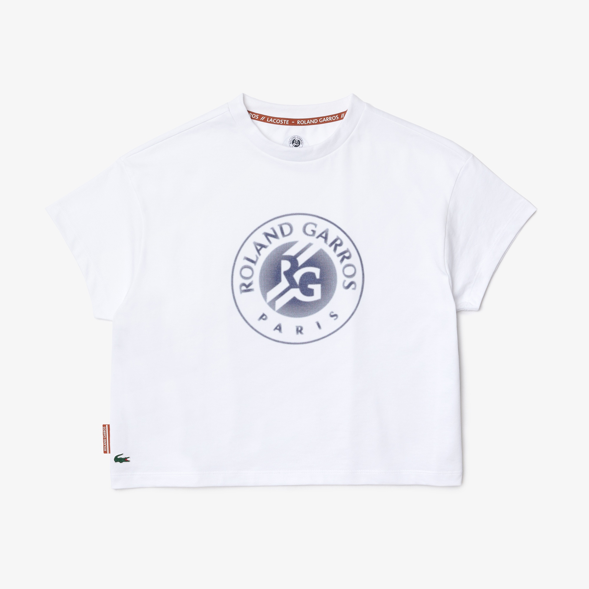 Lacoste Roland Garros Kadın Relaxed Fit Bisiklet Yaka Baskılı Beyaz T-Shirt