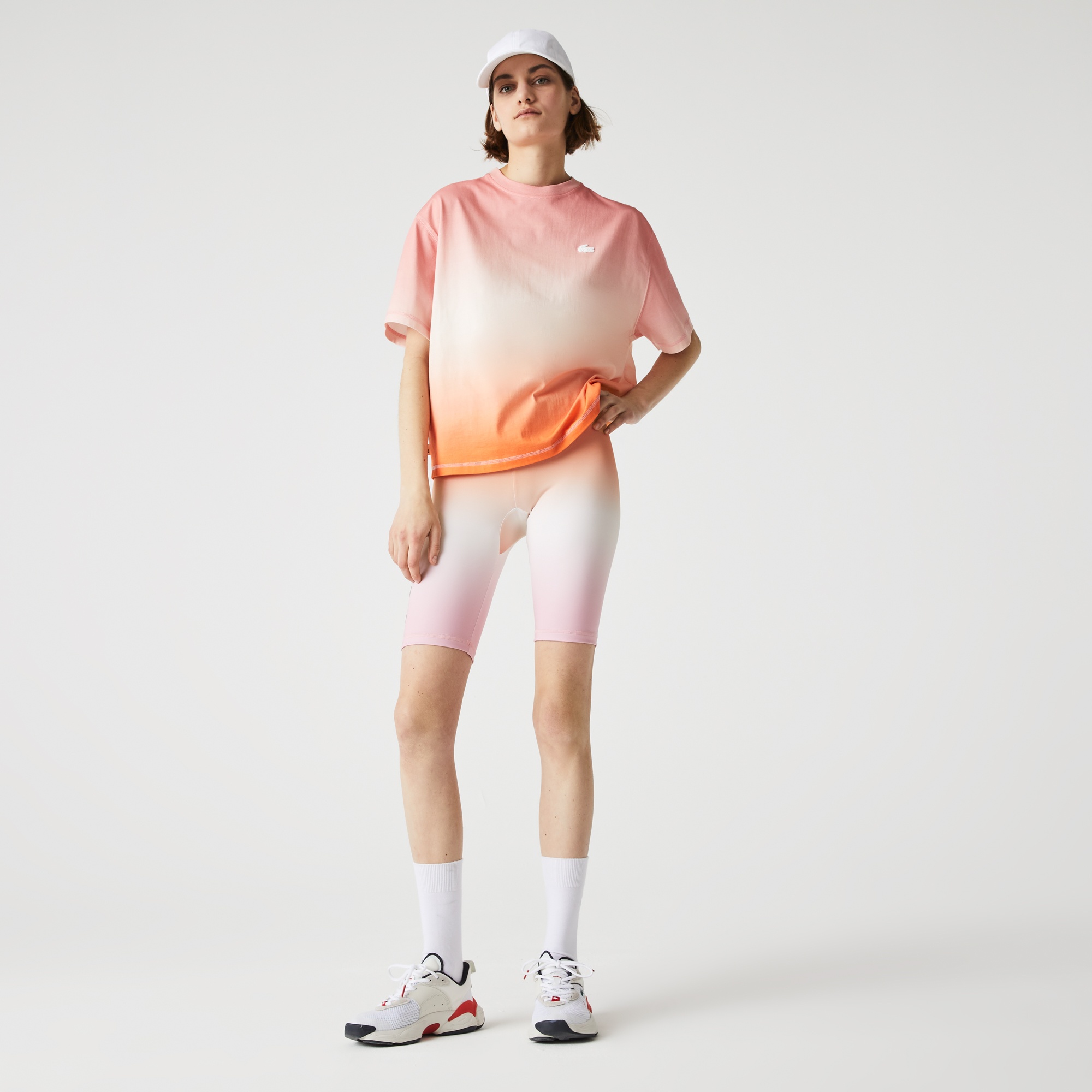 Lacoste L!VE Kadın Oversize Fit Bisiklet Yaka Turuncu T-Shirt