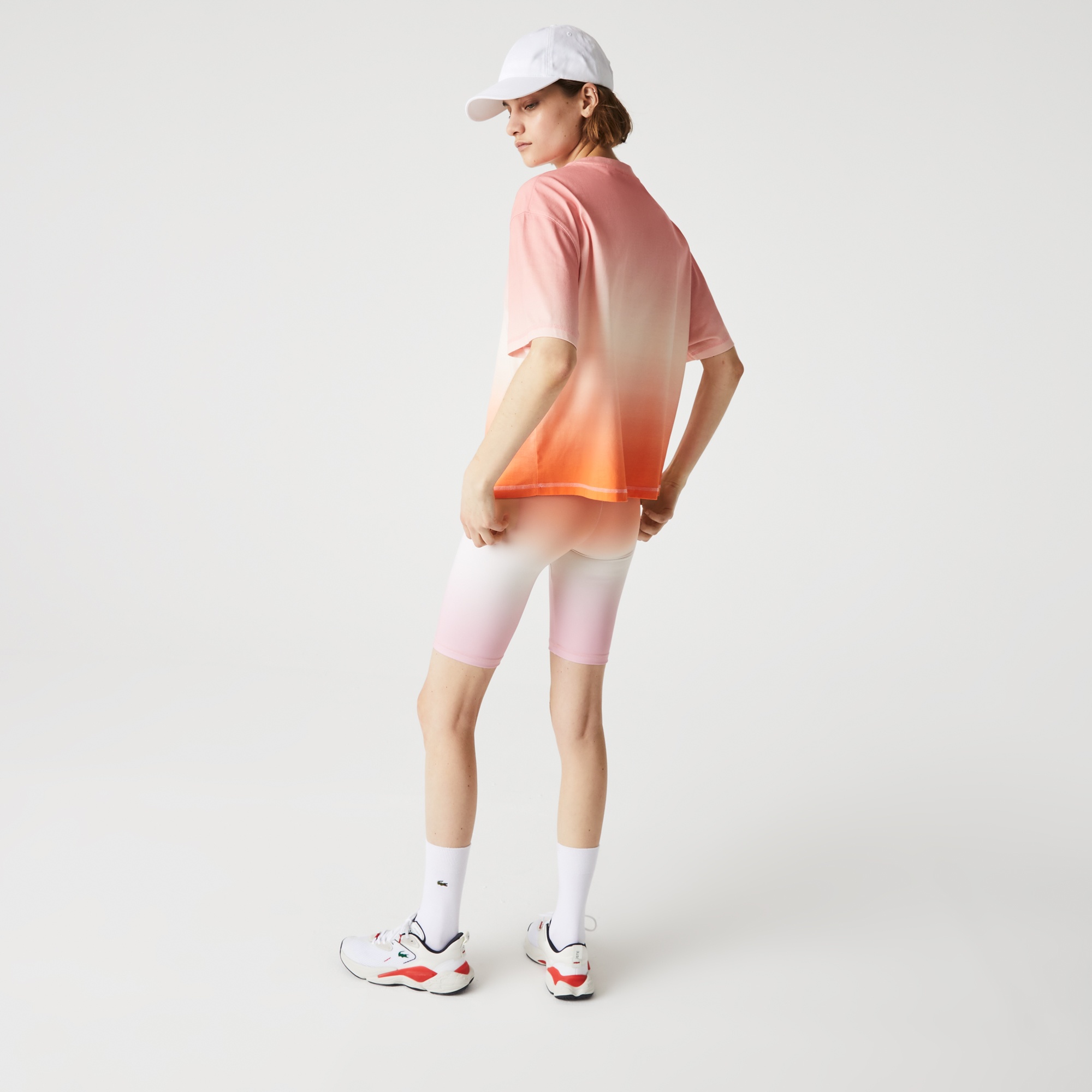 Lacoste L!VE Kadın Oversize Fit Bisiklet Yaka Turuncu T-Shirt