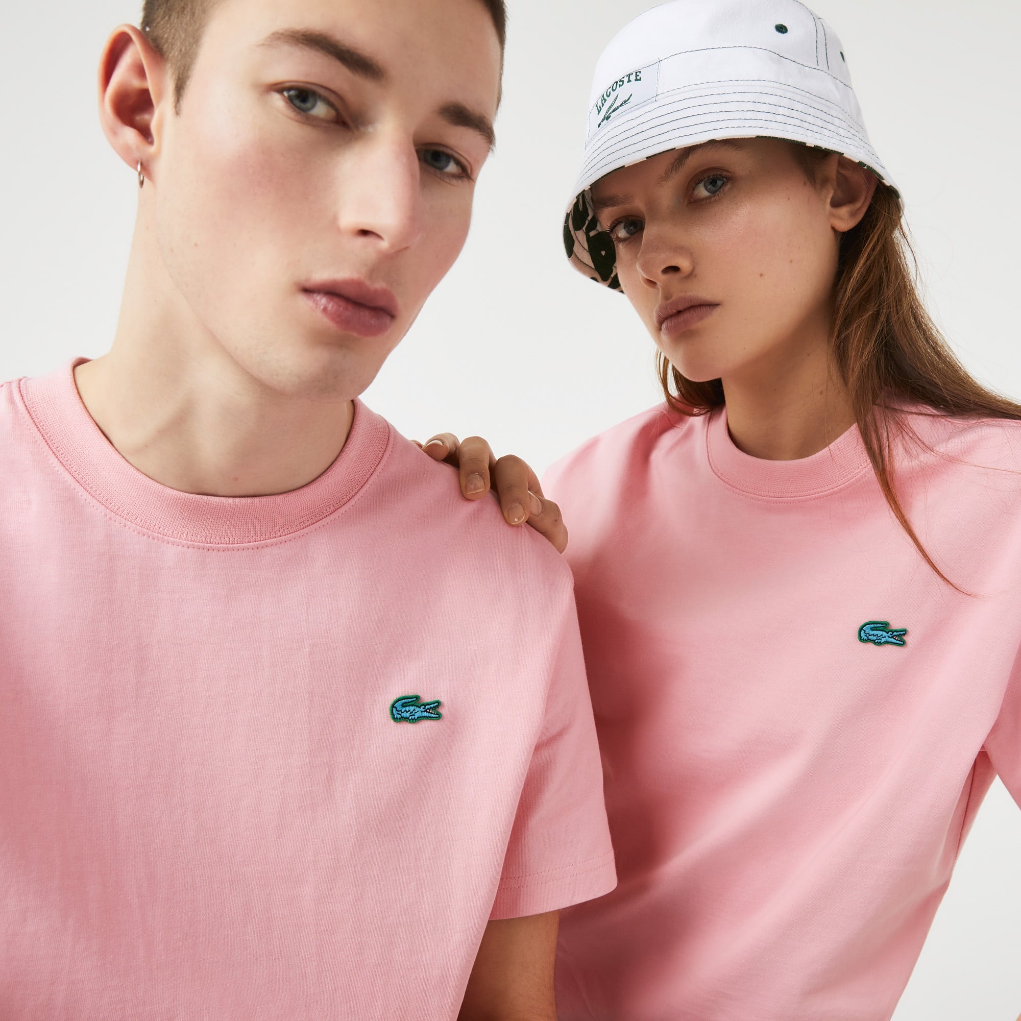 Lacoste L!VE Unisex Relaxed Fit Bisiklet Yaka Pembe T-Shirt