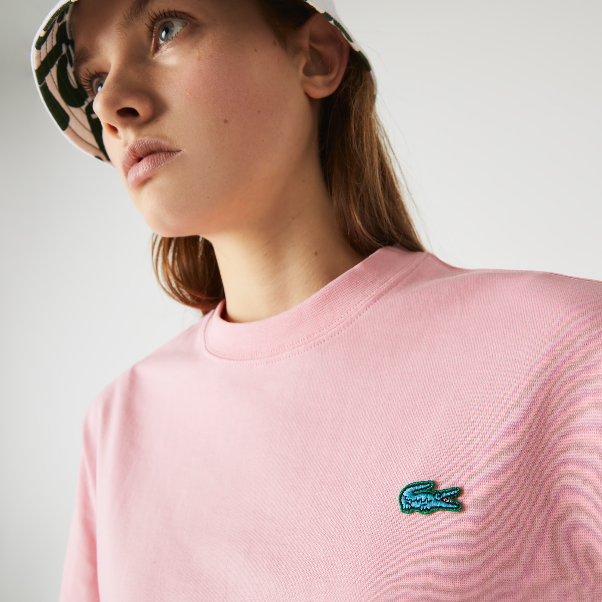 Lacoste L!VE Unisex Relaxed Fit Bisiklet Yaka Pembe T-Shirt