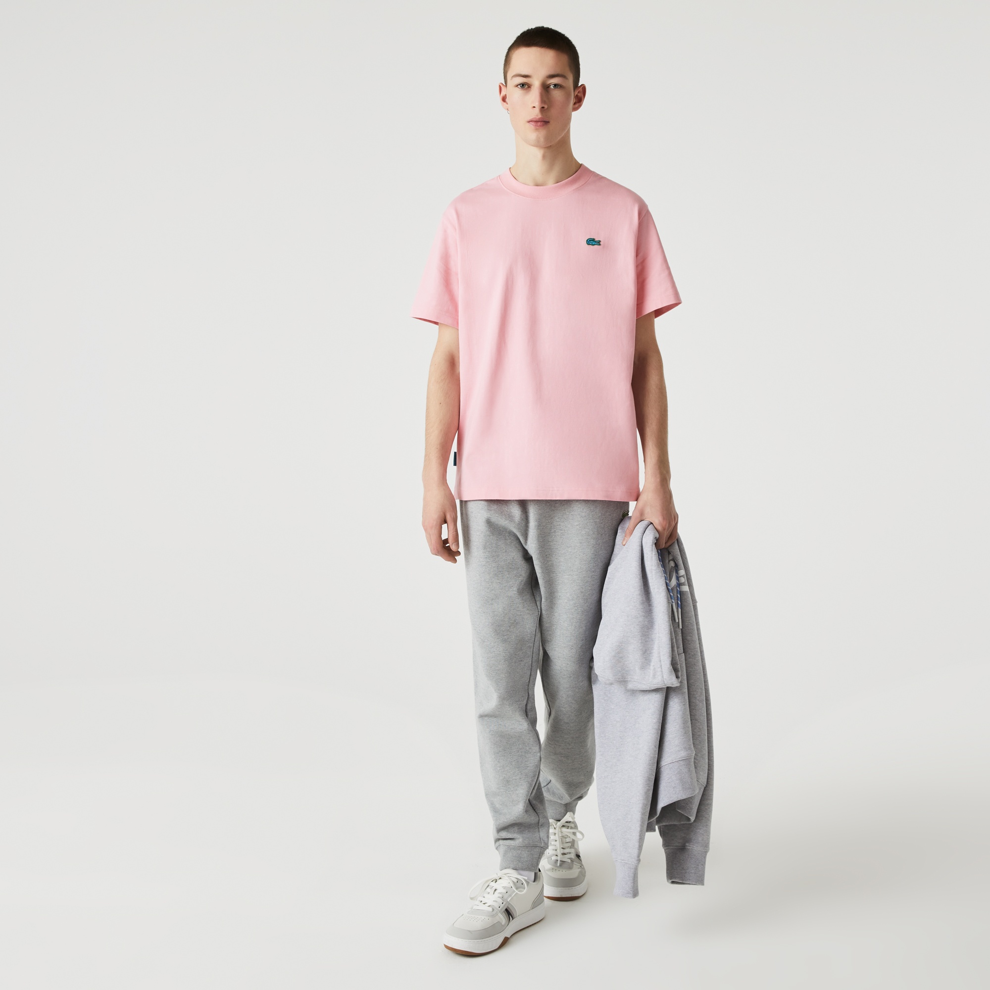 Lacoste L!VE Unisex Relaxed Fit Bisiklet Yaka Pembe T-Shirt