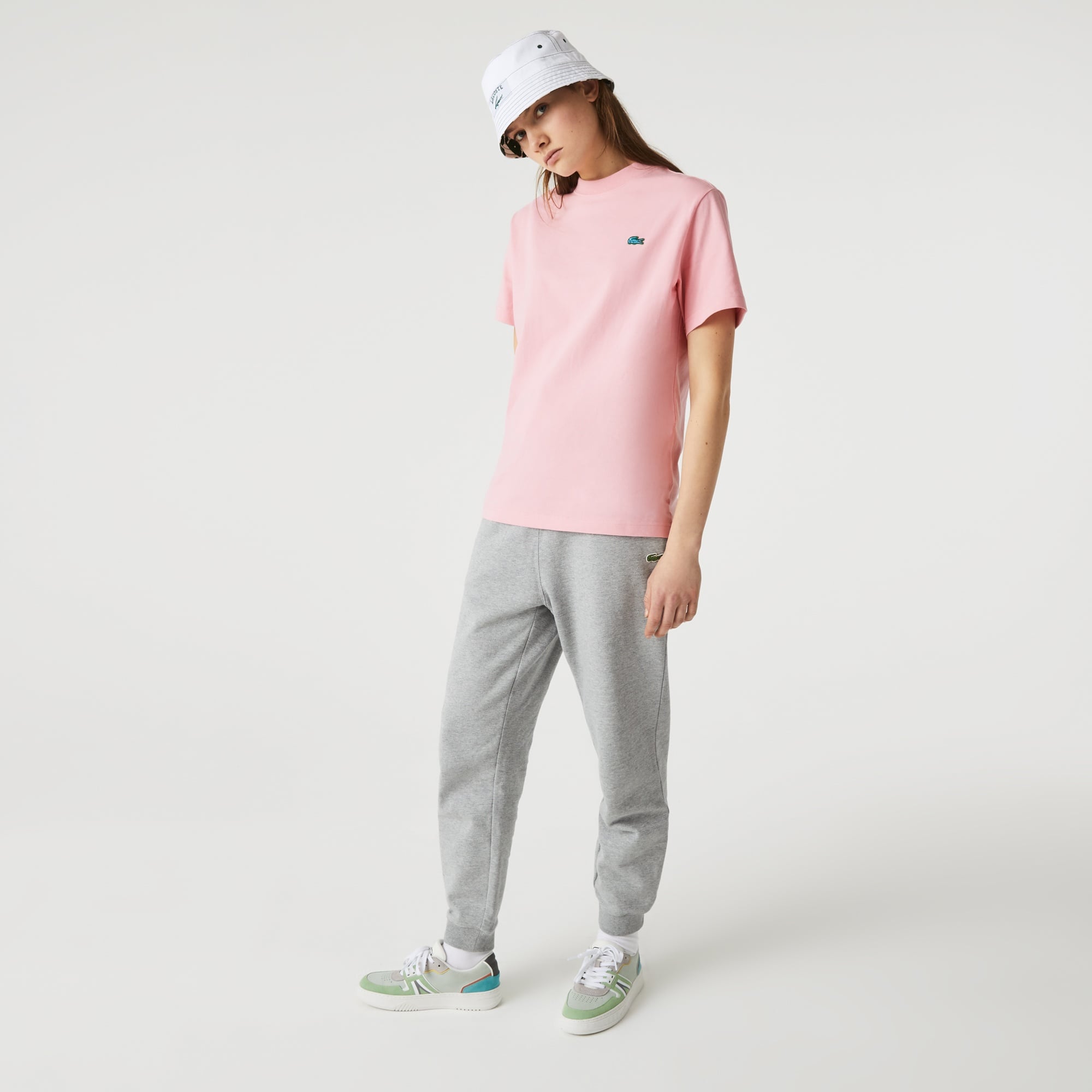 Lacoste L!VE Unisex Relaxed Fit Bisiklet Yaka Pembe T-Shirt