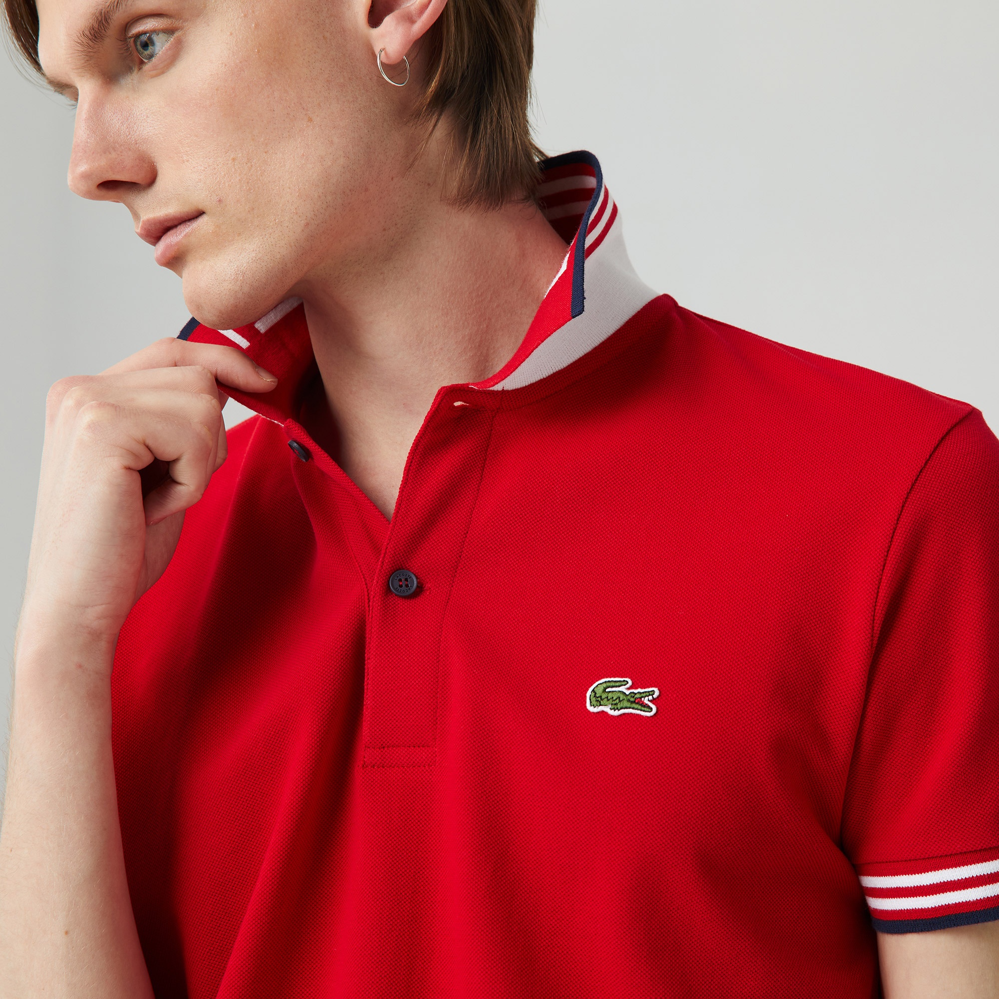 Lacoste Erkek Regular Fit Çizgili Kırmızı Polo