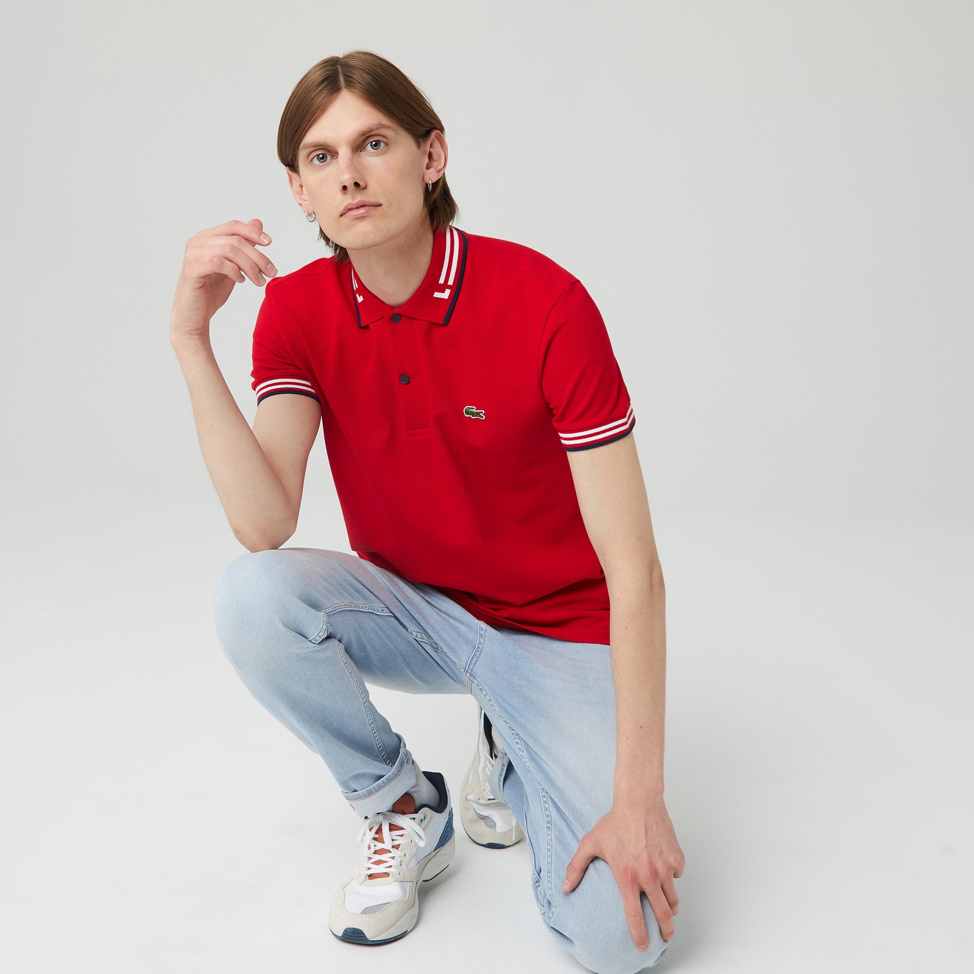 Lacoste Erkek Regular Fit Çizgili Kırmızı Polo