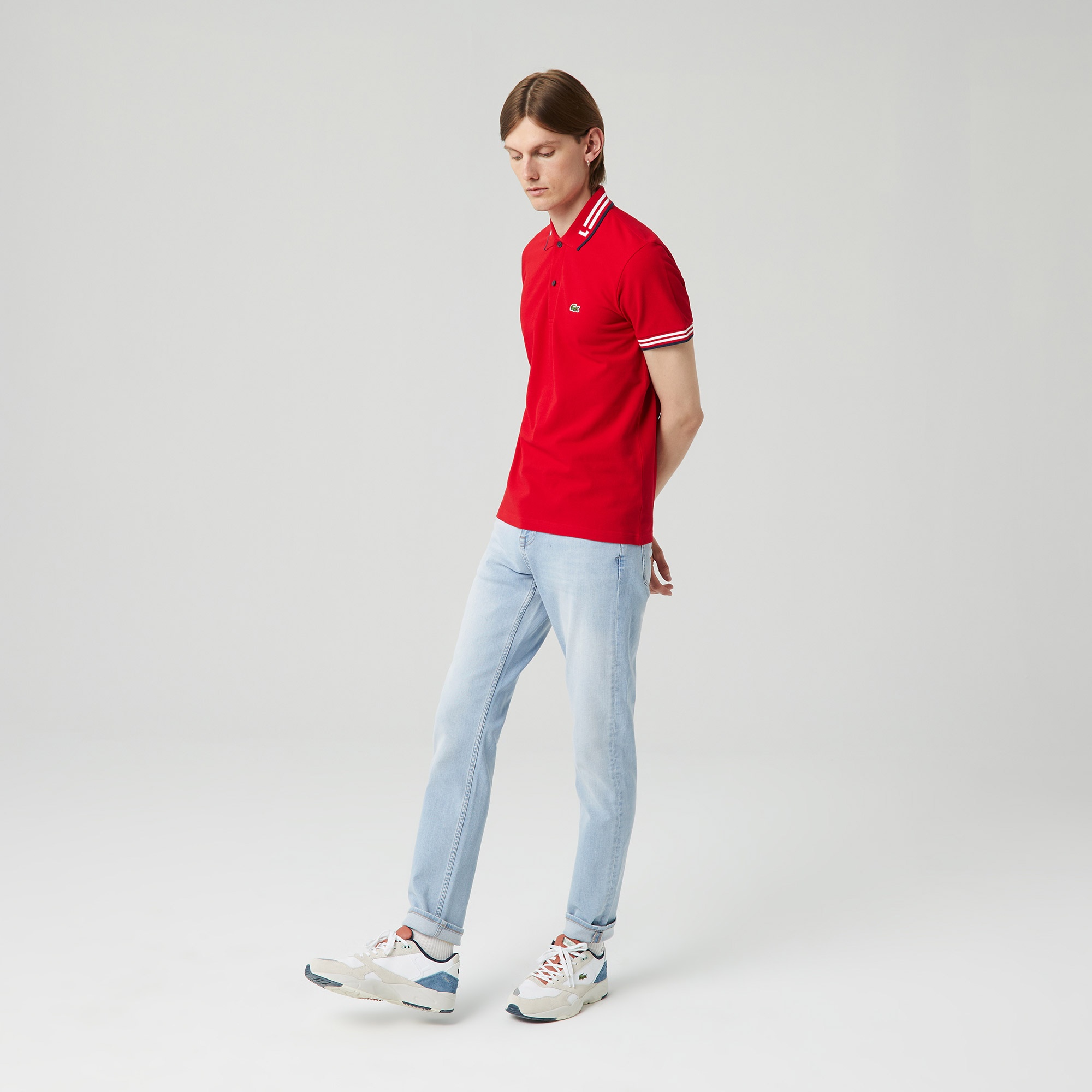 Lacoste Erkek Regular Fit Çizgili Kırmızı Polo