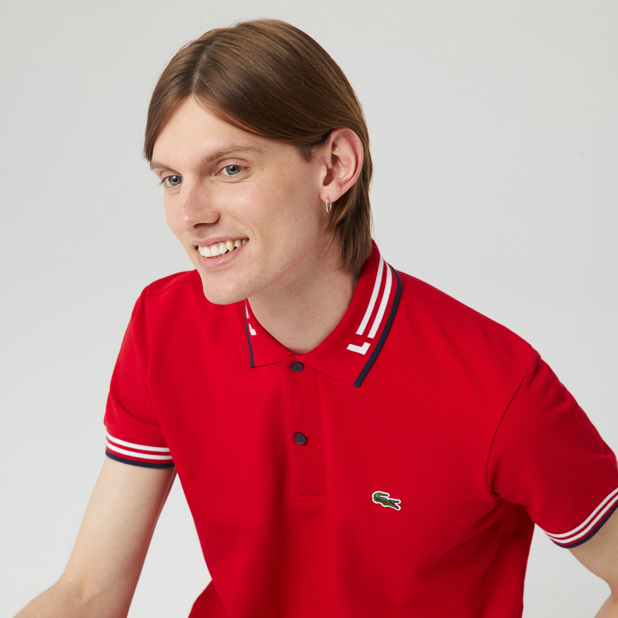 Lacoste Erkek Regular Fit Çizgili Kırmızı Polo