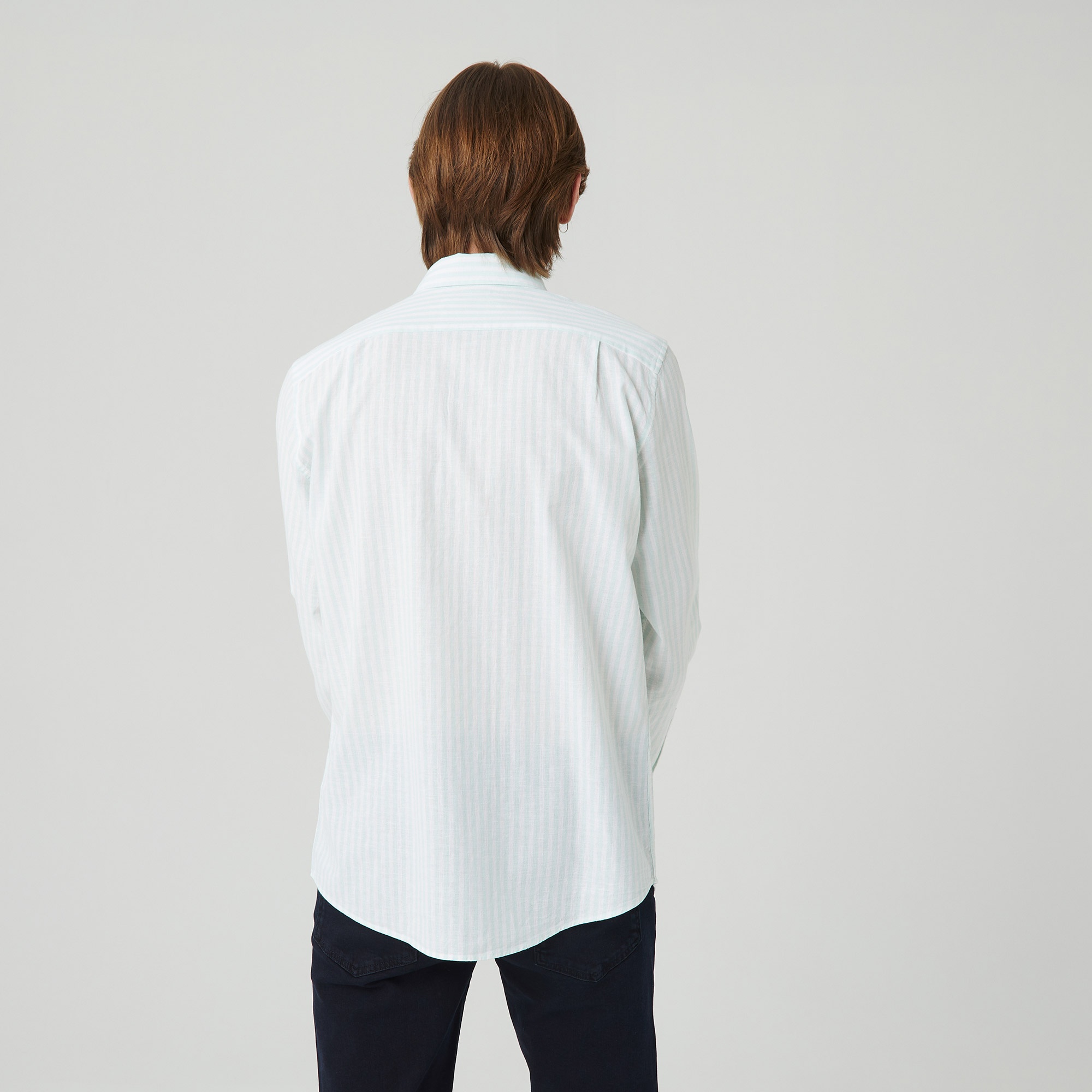 Lacoste Erkek Slim Fit Çizgili Beyaz Gömlek