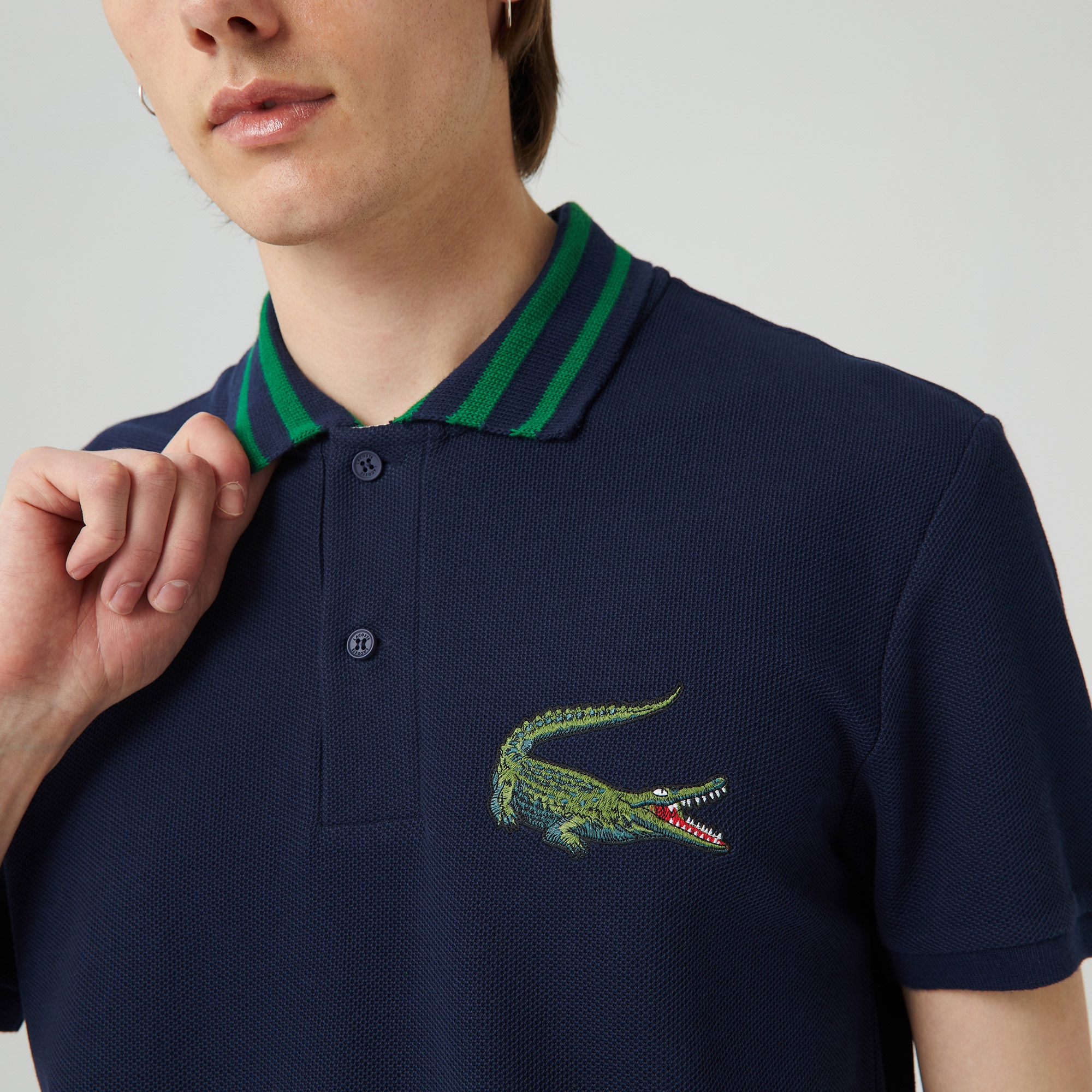 Lacoste Erkek Slim Fit Baskılı Lacivert Polo