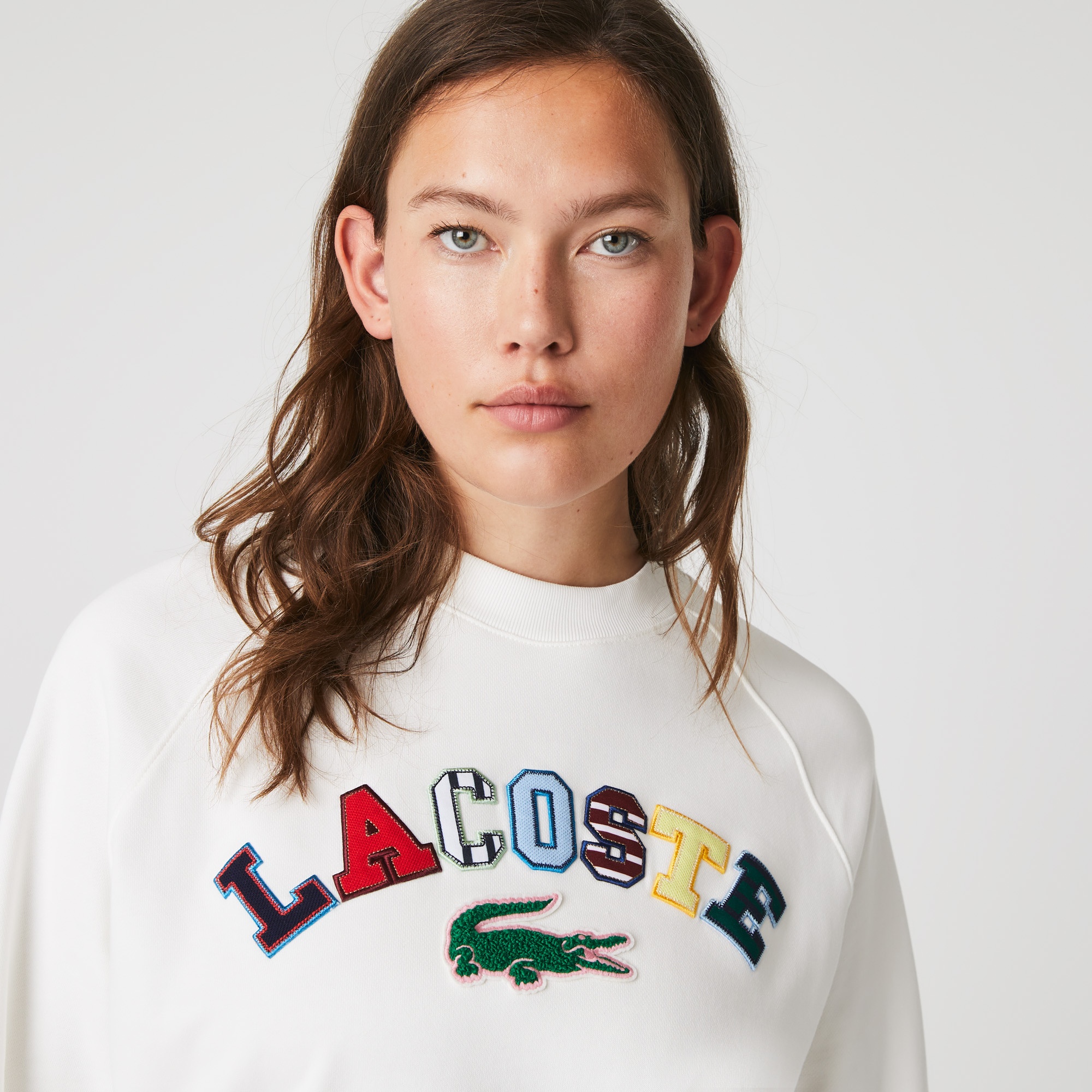 Lacoste Kadın Relaxed Fit Bisiklet Yaka Baskılı Krem Sweatshirt
