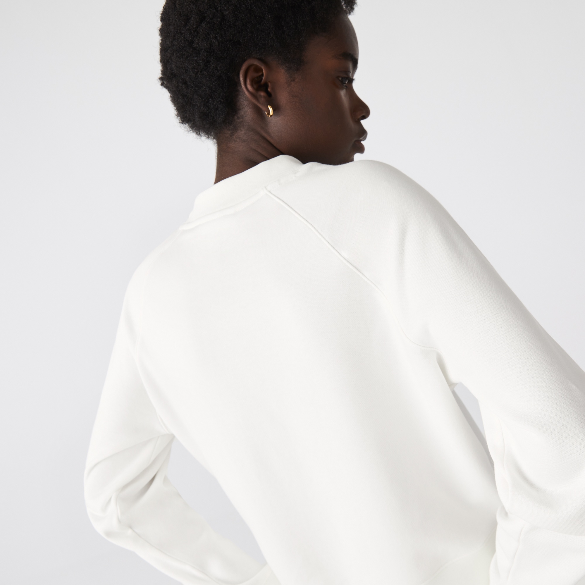 Lacoste Kadın Relaxed Fit Bisiklet Yaka Baskılı Krem Sweatshirt