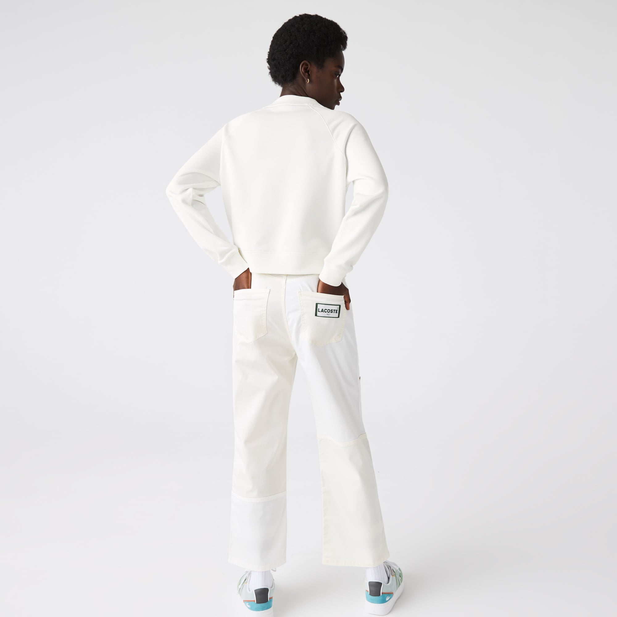 Lacoste Kadın Relaxed Fit Bisiklet Yaka Baskılı Krem Sweatshirt