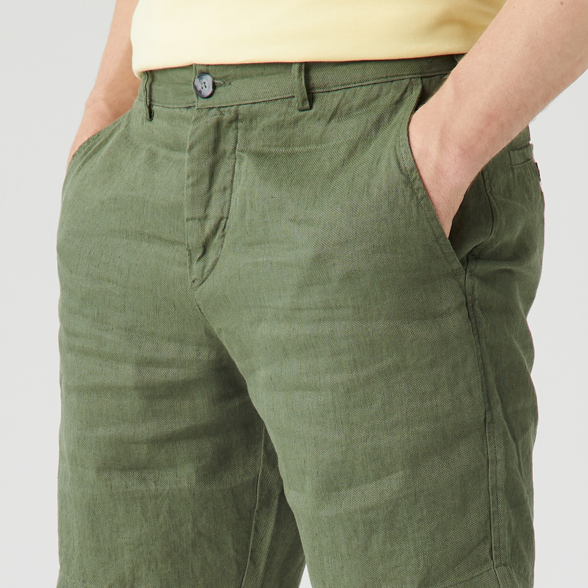 Lacoste Erkek Slim Fit Keten Yeşil Bermuda