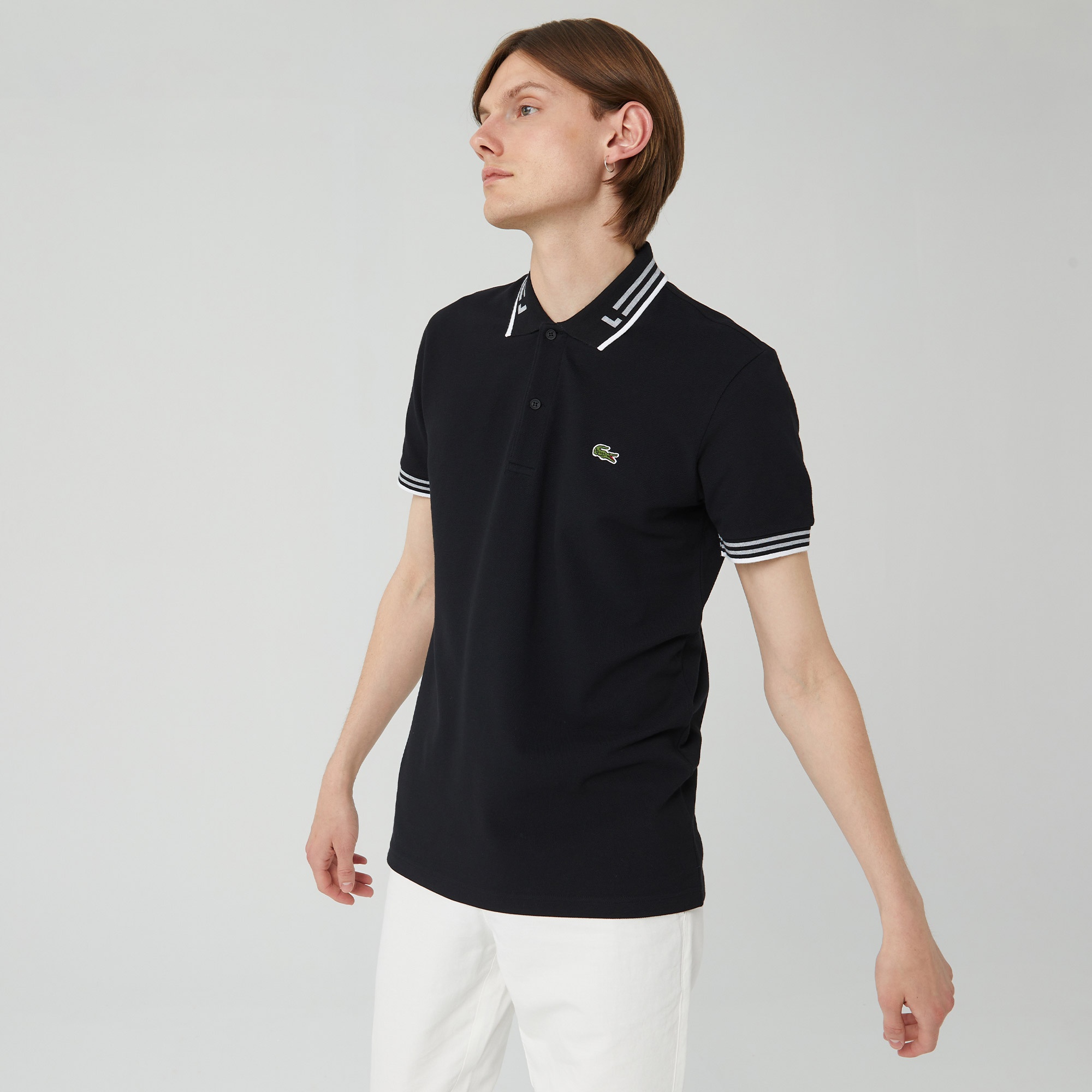 Lacoste Erkek Regular Fit Çizgili Siyah Polo