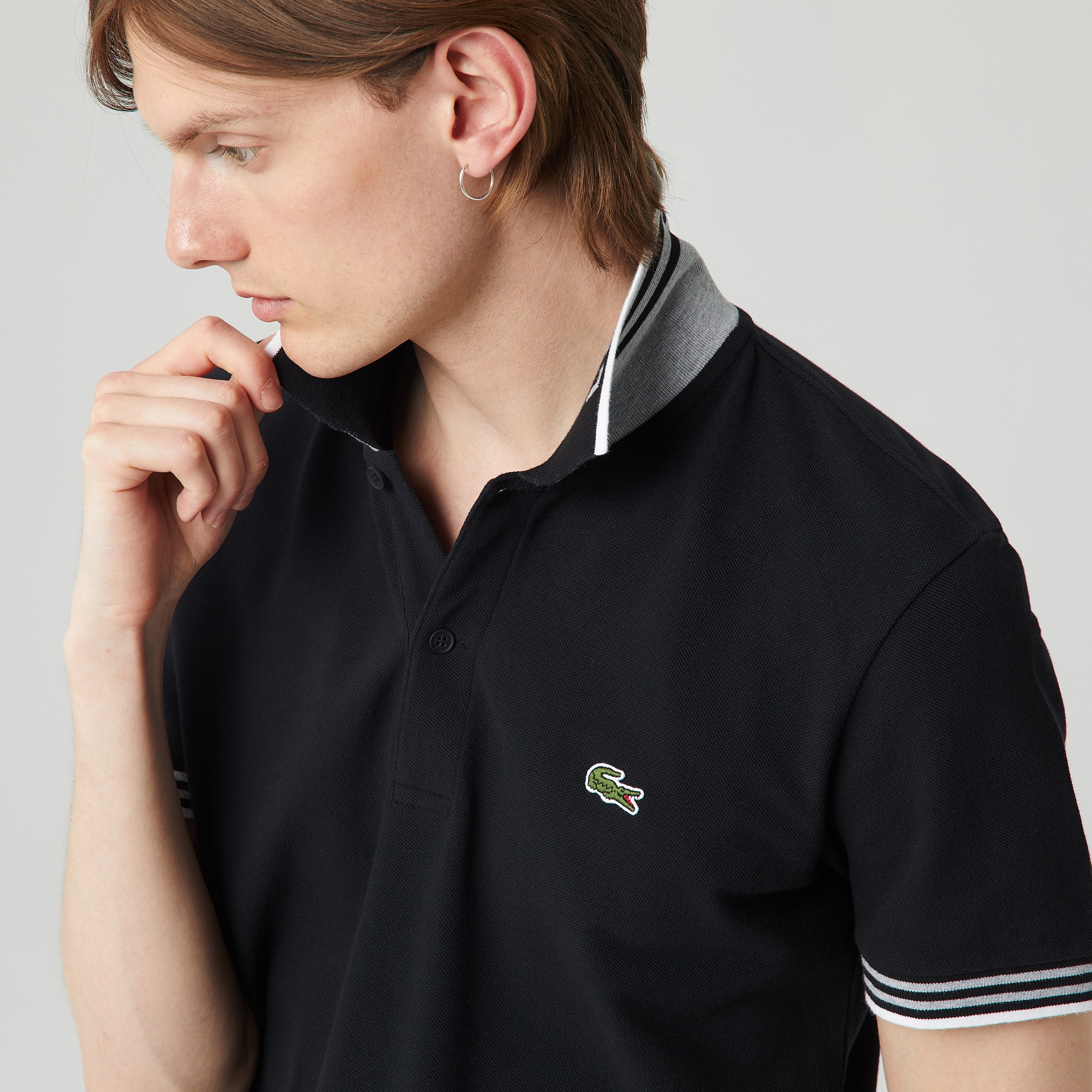 Lacoste Erkek Regular Fit Çizgili Siyah Polo