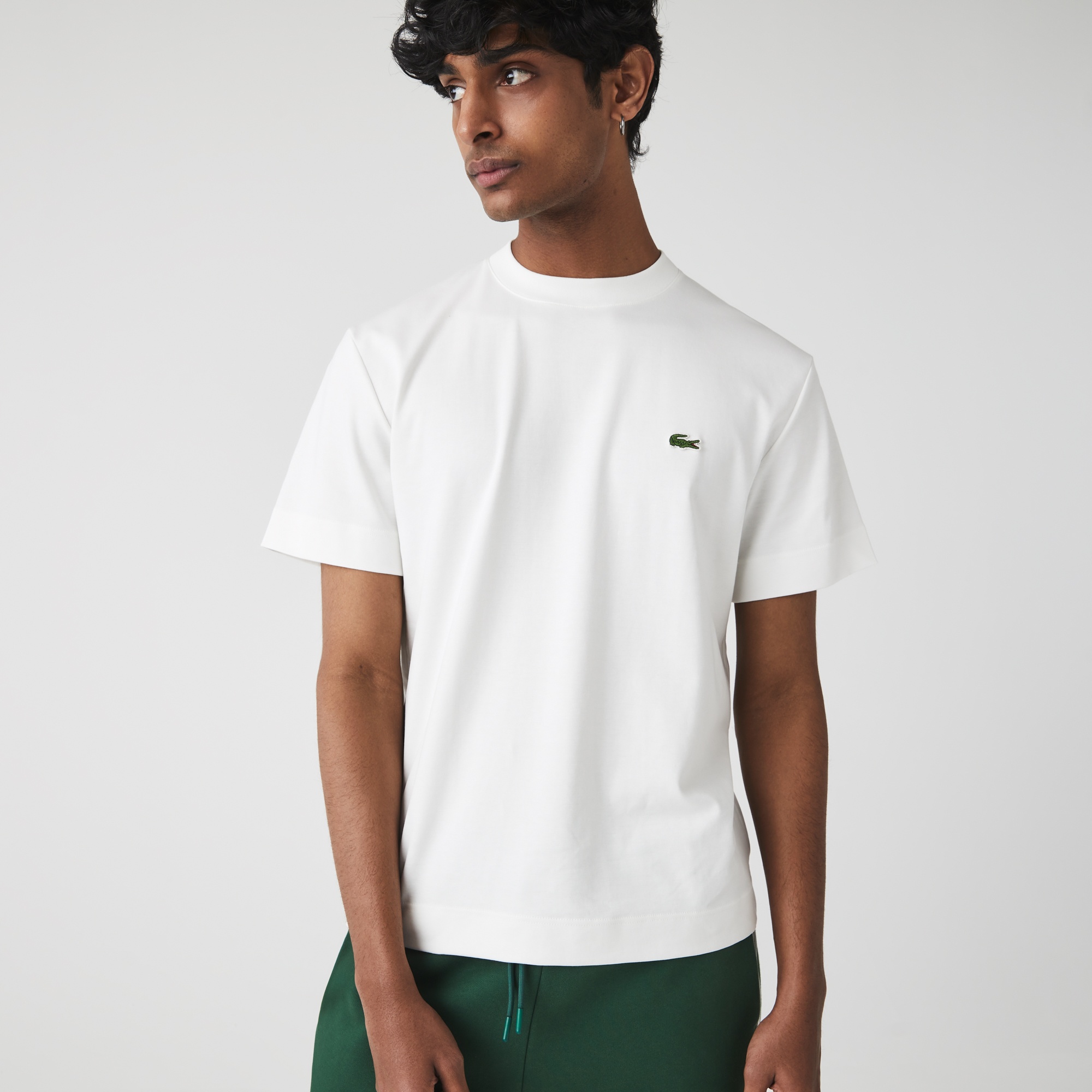Lacoste Organik Pamuk Unisex Relaxed Fit Bisiklet Yaka Beyaz T-Shirt
