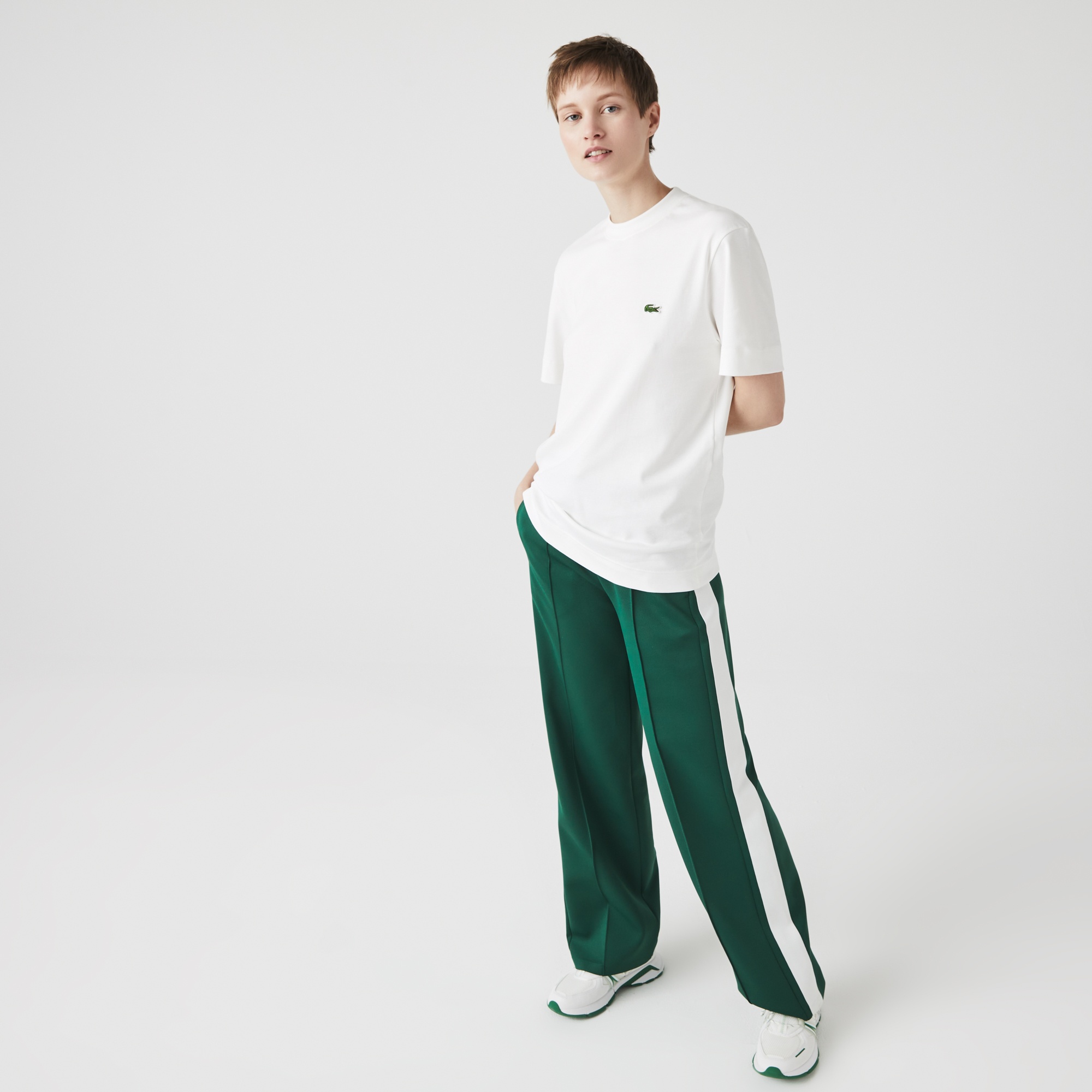 Lacoste Organik Pamuk Unisex Relaxed Fit Bisiklet Yaka Beyaz T-Shirt