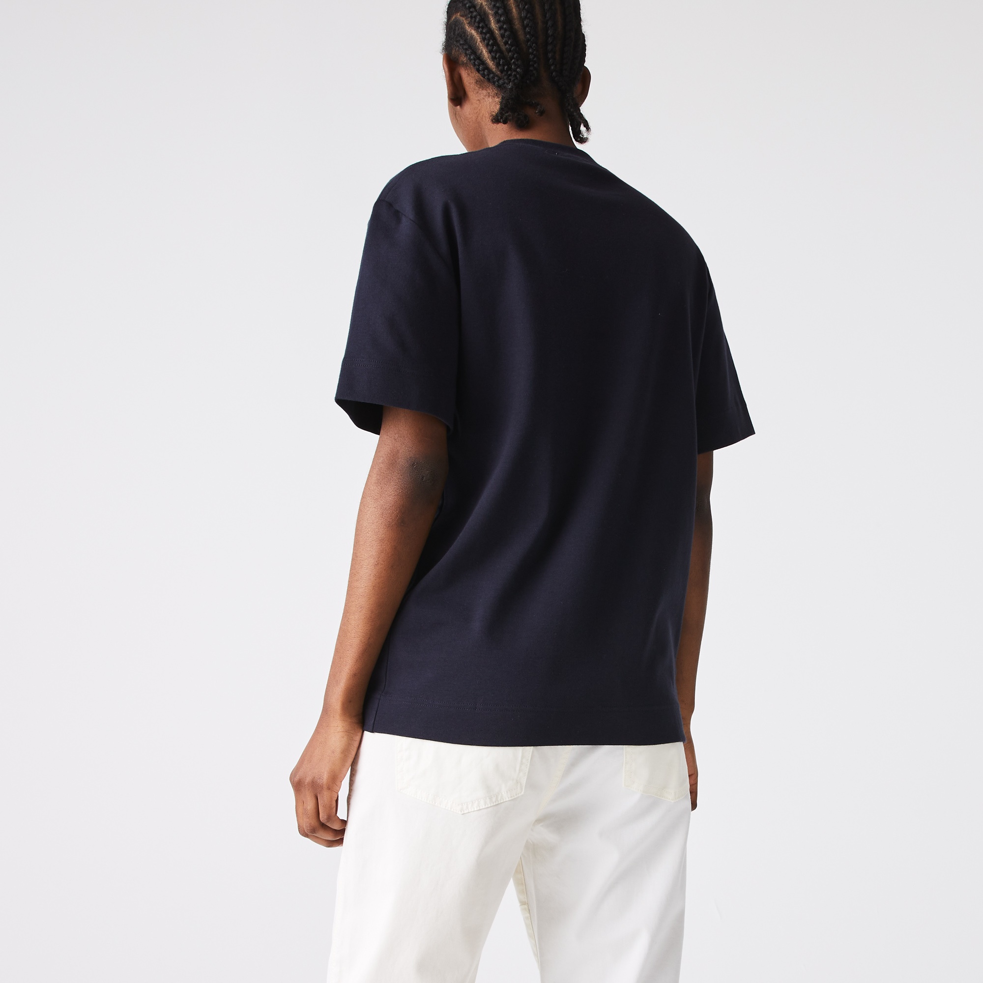 Lacoste Organik Pamuk Unisex Relaxed Fit Bisiklet Yaka Lacivert T-Shirt