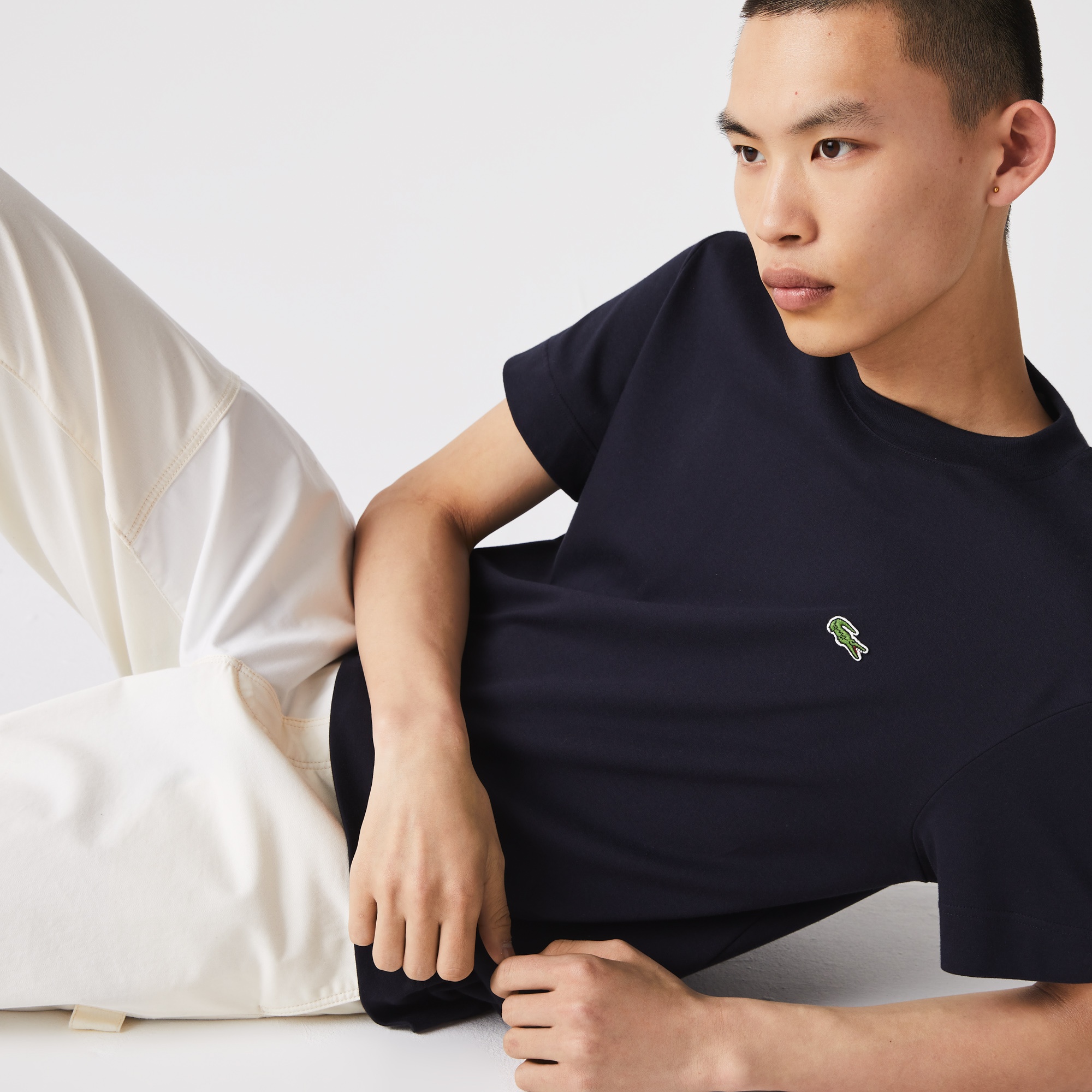 Lacoste Organik Pamuk Unisex Relaxed Fit Bisiklet Yaka Lacivert T-Shirt